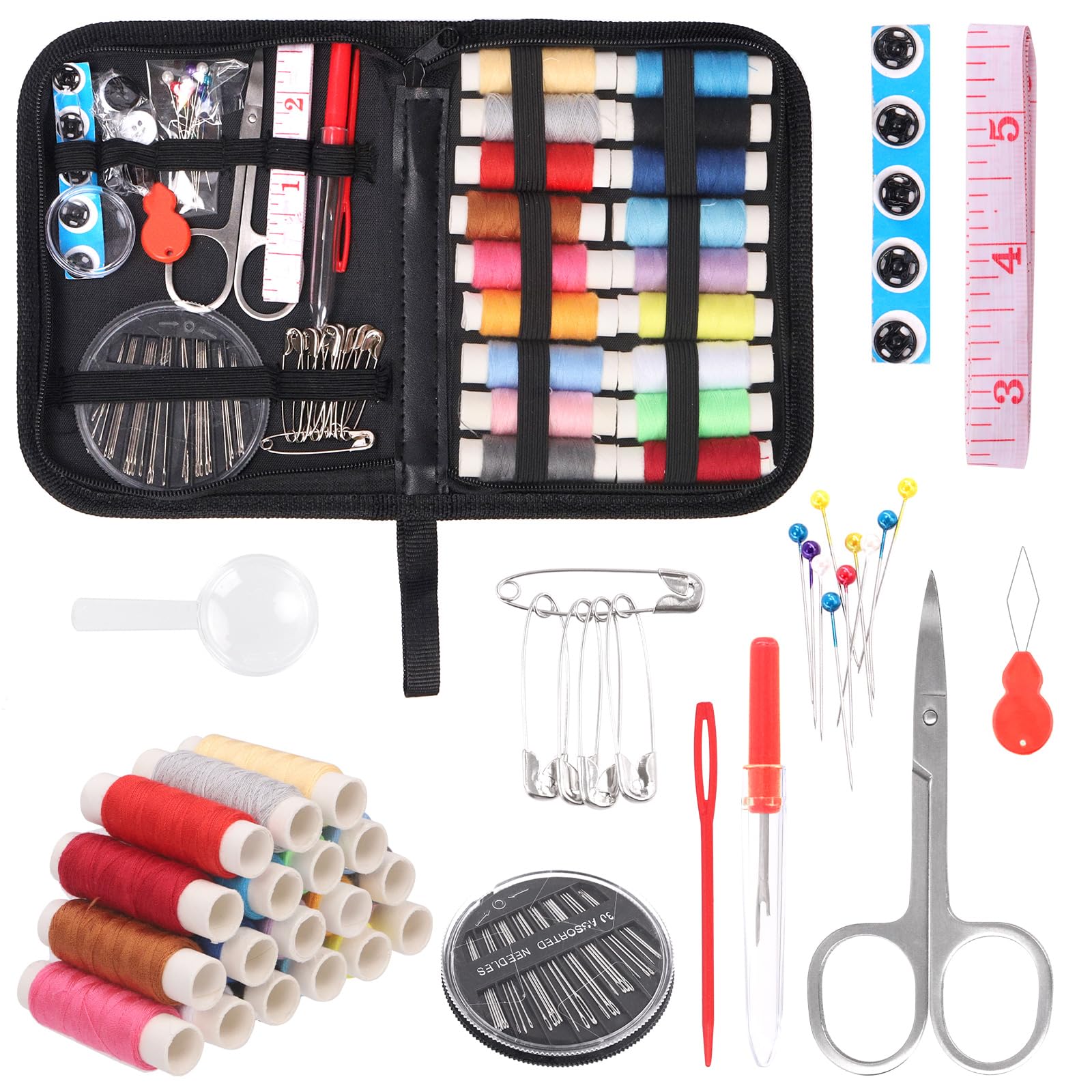 Glarks80Pcs Sewing Kit, Multifunctional Sewing Supplies Repair Kit with Thread, Sewing Needles, Pins, Scissors, Thimble, Tape Measure, Buttons, Clips etc for Home Beginner Traveler Emergency