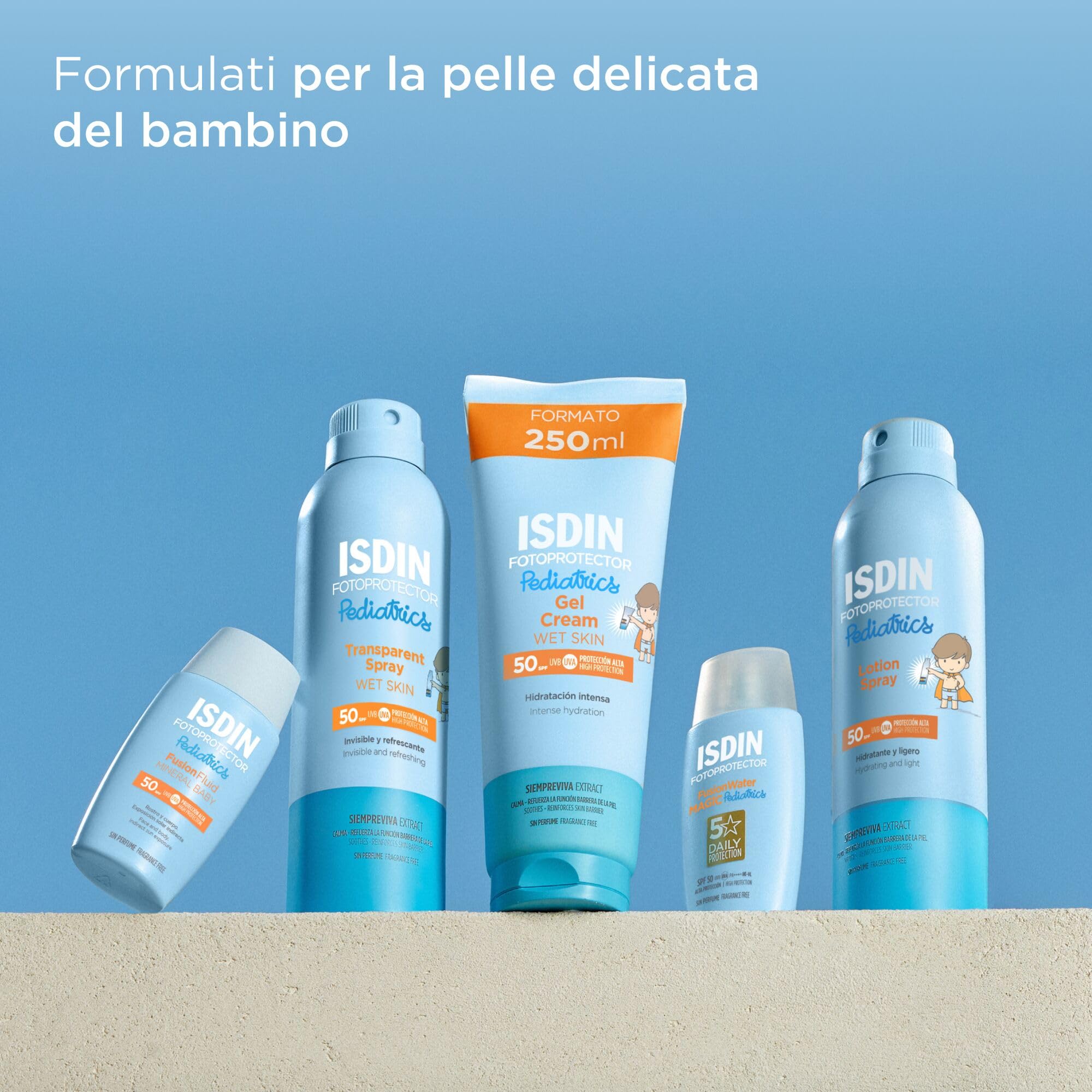 ISDIN Pediatrics Transparent Spray Wet Skin SPF 50 (250 ml) | Protezione Solare Spray per il Corpo per Bambini | Leggero e a Rapido Assorbimento