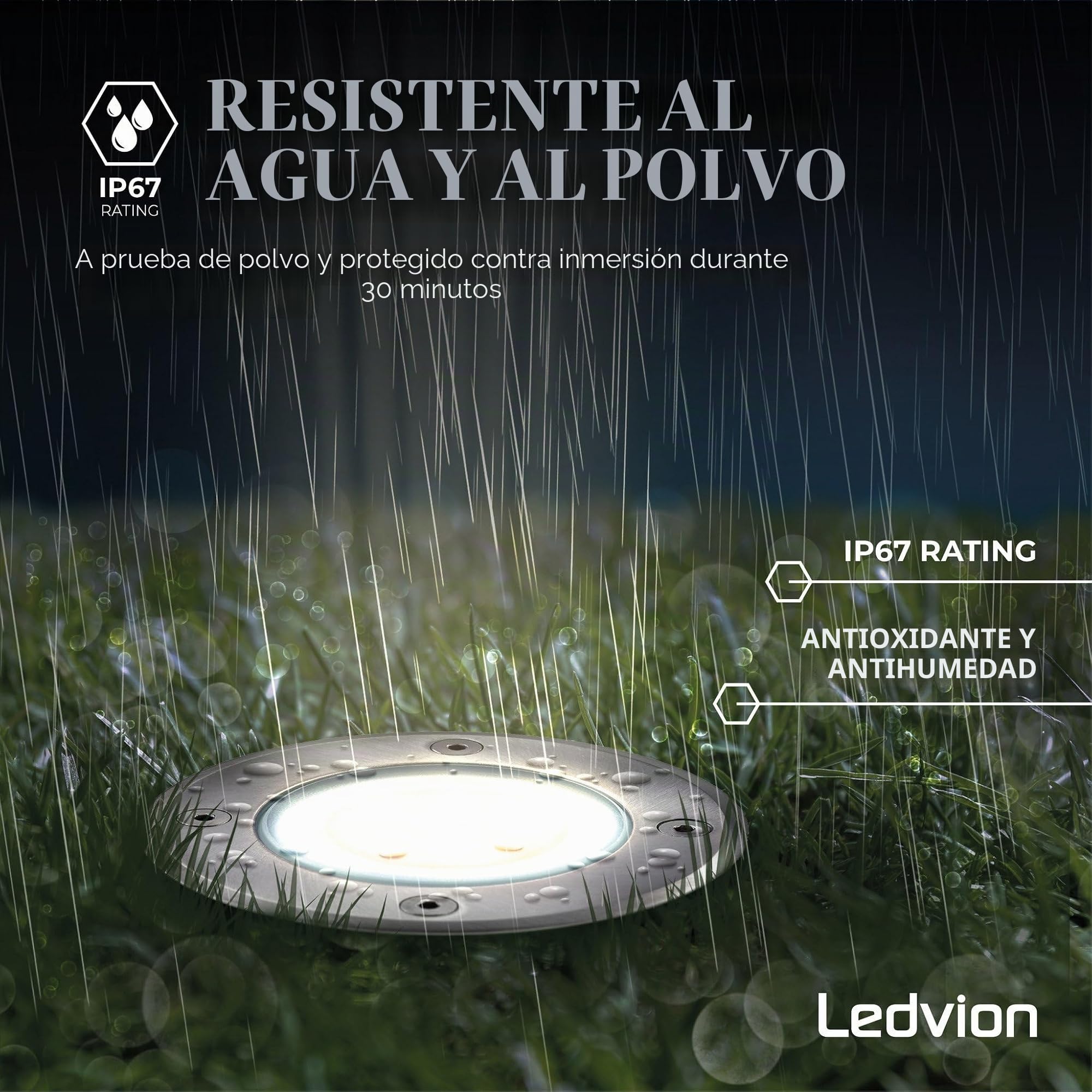 Ledvion - 9X Focos LED Empotrados Redondos, IP67, GU10, Cable de 1m, Iluminación Exterior, Iluminación de Terraza