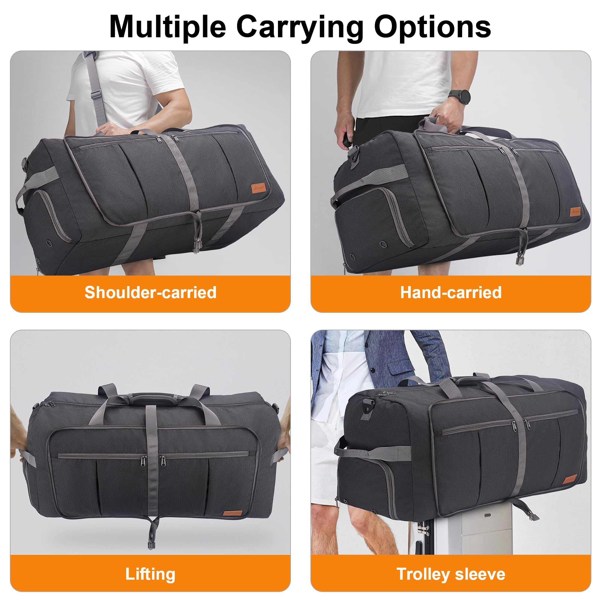 Upeelife Faltbare Reisetasche für Herren Damen, 125L Große Wasserdicht Reisetaschen, Leicht Weekender Sporttasche Saunatasche Groß Travel Duffle Bag Handgepäck mit Schuhfach