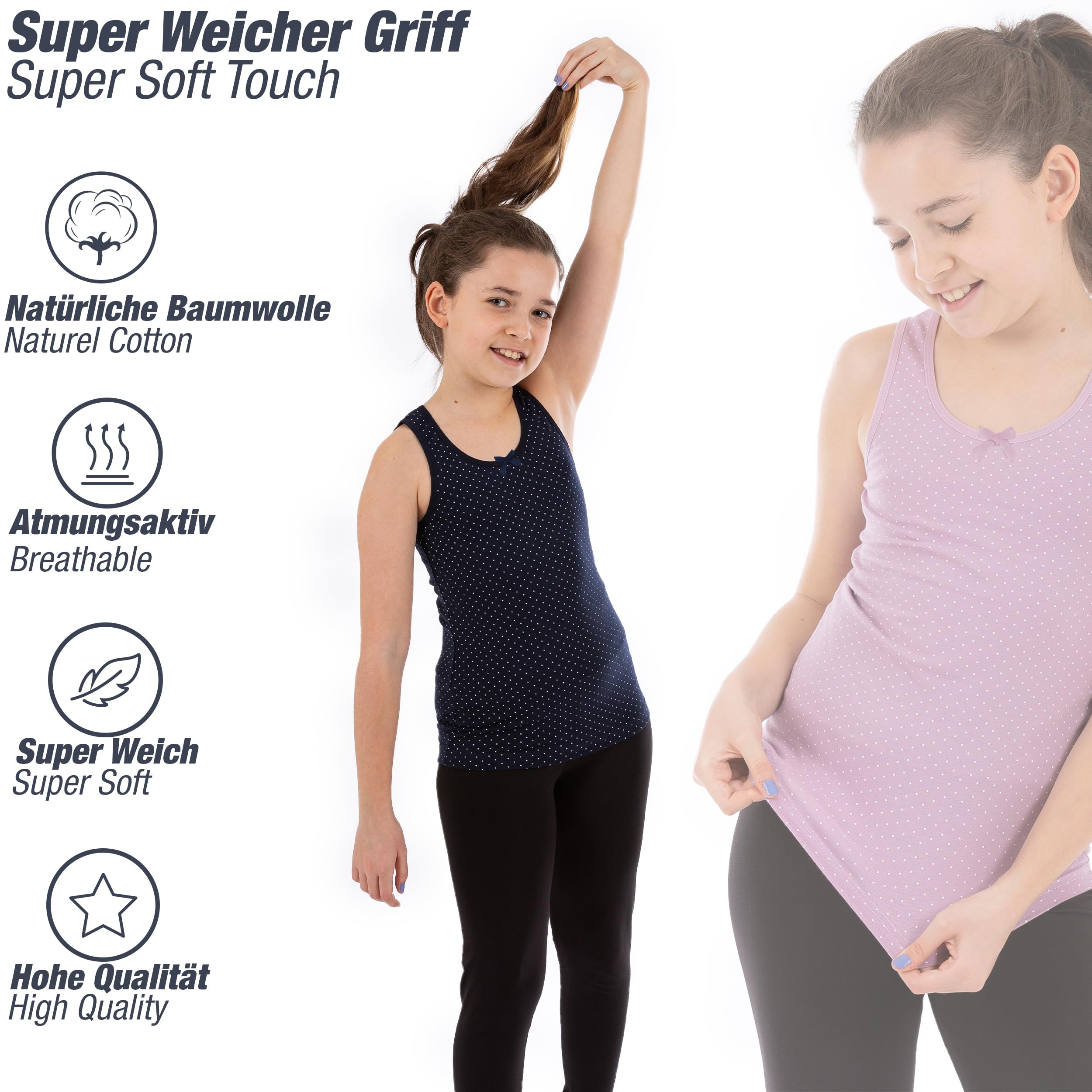 LOREZA ® 5 Camisetas de Tirantes Interiores para Niña Ropa Interior 2-15 años