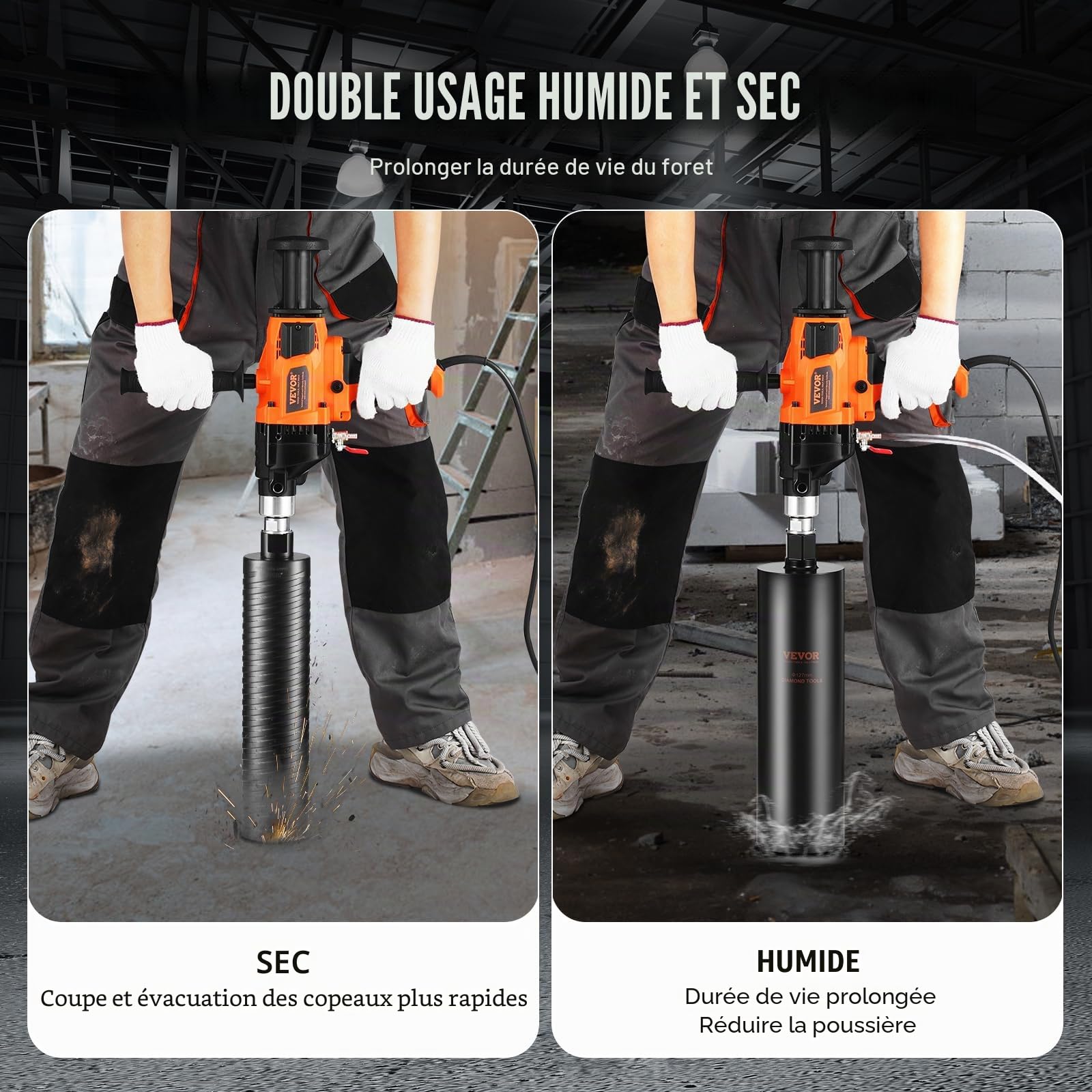 VEVOR Carotteuse à Diamant Diamètre de Perçage 20-160 mm, Perceuse au Diamant Portative 2000 W, Appareil de Forage Diamant Perçage Humide et Sèche, avec Mallette de Transport, pour Béton Construction