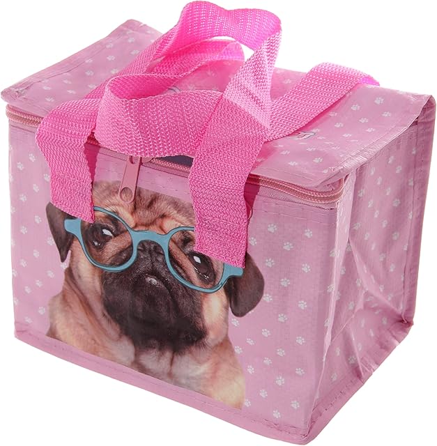 Puckator Pink Pug Woven Cool Bag Lunch Bag Home Office School Travel Camping Picnic Height 16cm Width 20cm Depth 13cm