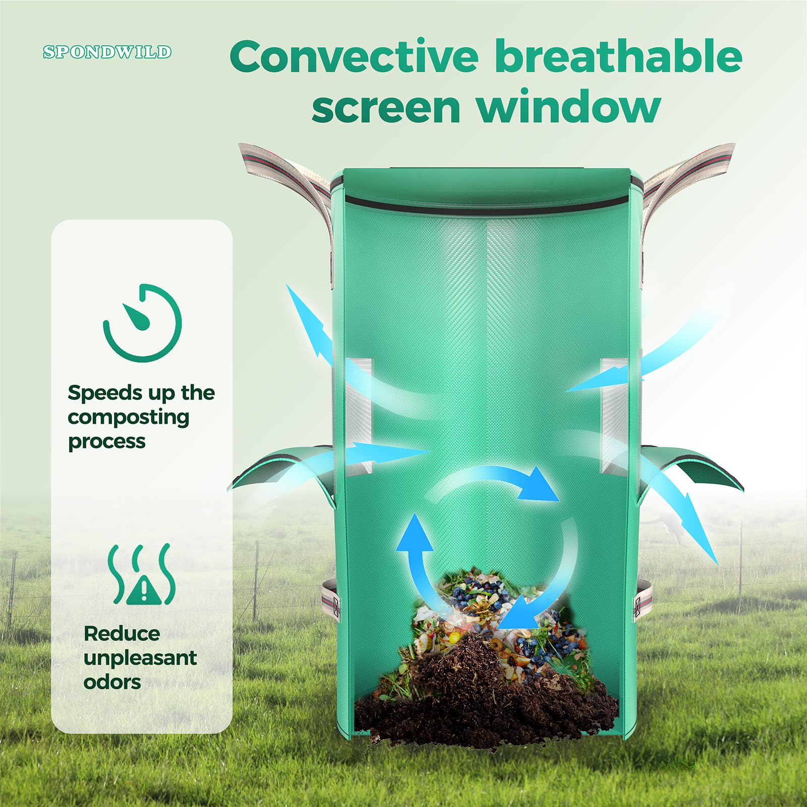 Contenedor de compostaje para exteriores e interiores, bolsas de compostaje de jardín de 32 galones, ventana de pantalla transpirable, bolsas de basura reutilizables para jardín y patio, aceleran el 3