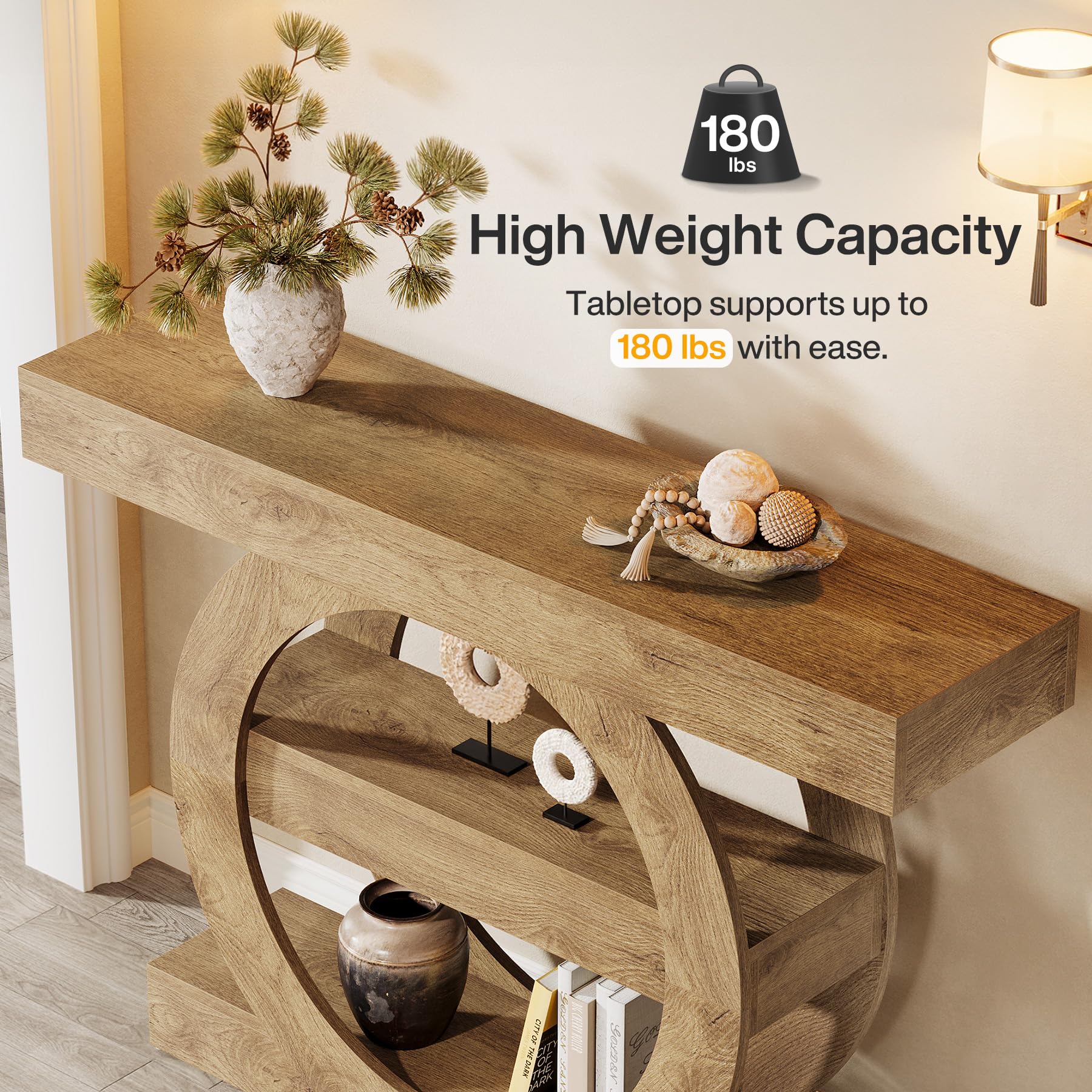 Tribesigns Table Console étroite pour canapé, 105 x 30 x 80 cm, Table d'entrée à 3 Niveaux, Console Meuble avec Rangement pour Couloir, Salon, Bureau et Chambre à Coucher, Marron (Brun Clair)
