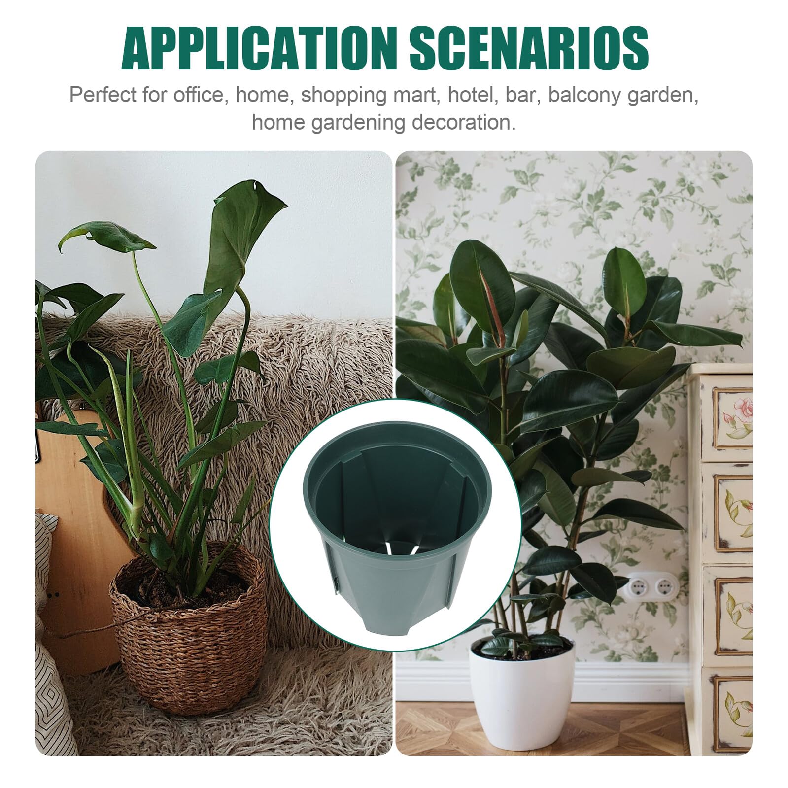 COLLBATH 5 Pièces Lot de Pots de Fleurs Plastique Vert Contrôle des Racines Modèle Jardinières Rondes Durables pour Balcon et Intérieur Pots pour Plantes et Jardinage