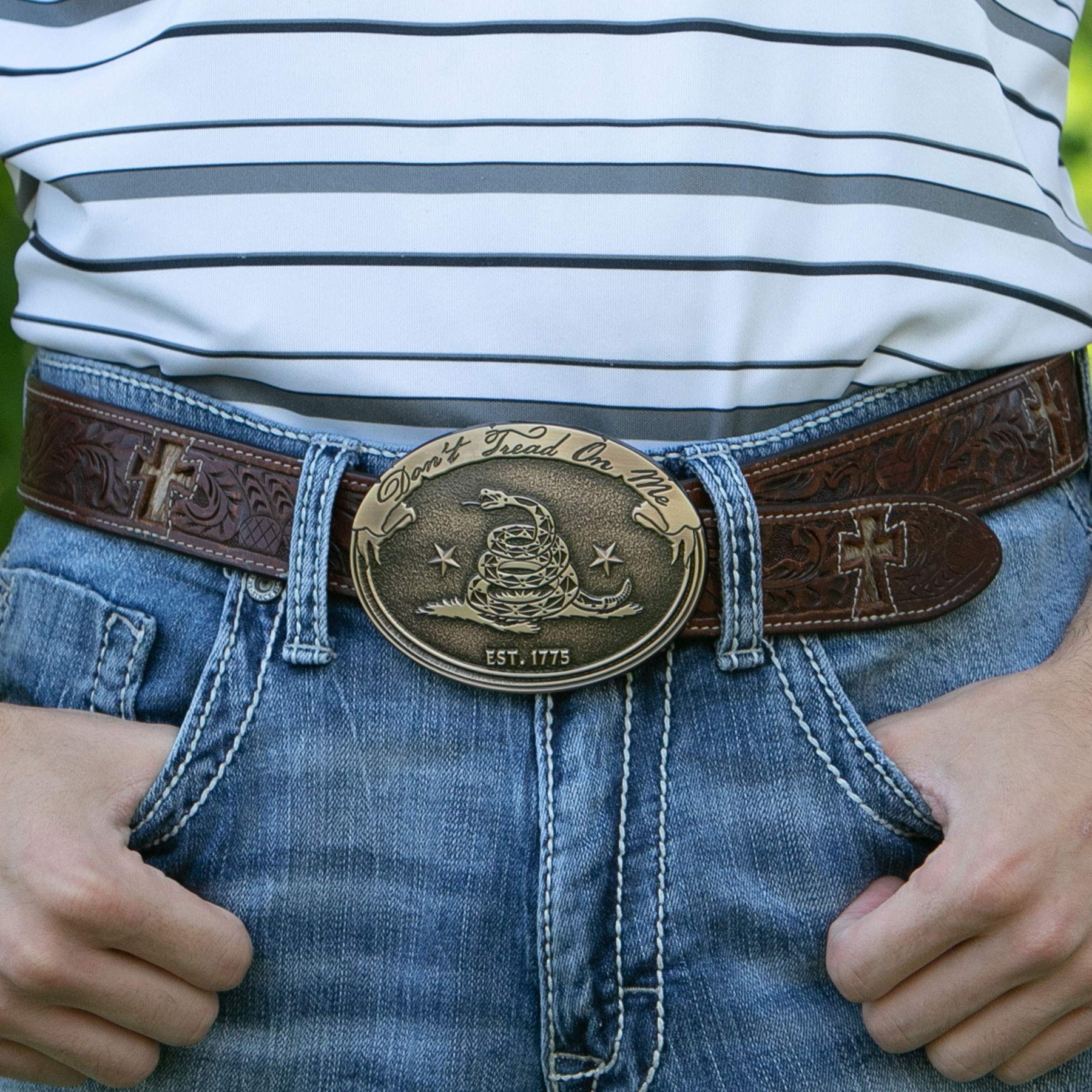 Montana Silversmiths 2nd Amendment Series Attitude Western Belt Buckle (Don’t Tread on Me USA Made)