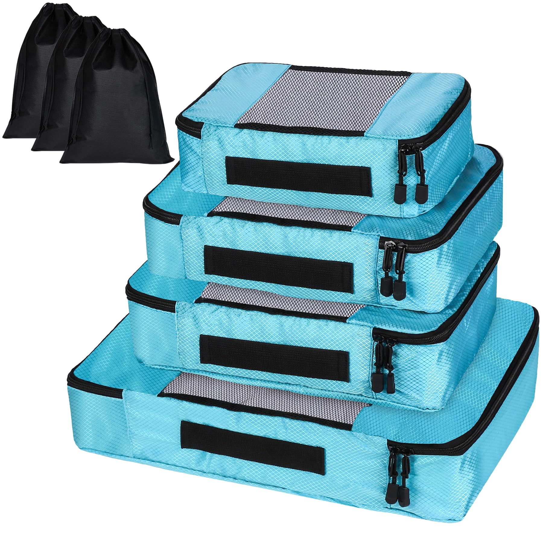 Set 7 Packing Cubes Per Valigia - Organizzatore Viaggio Con Sacchetti Compressione | Blu Impermeabile