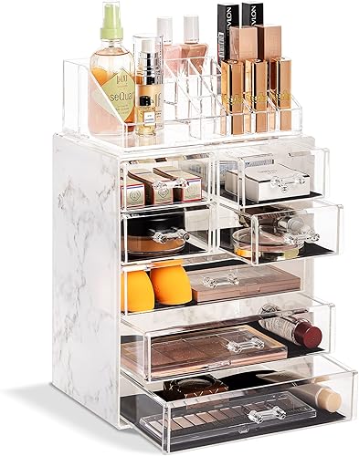 Sorbus Organizador de maquillaje cosmético transparente, almacenamiento de maquillaje y joyas, estuche y exhibidor, diseño espacioso, gran soporte disponible en Yaxa Costa Rica