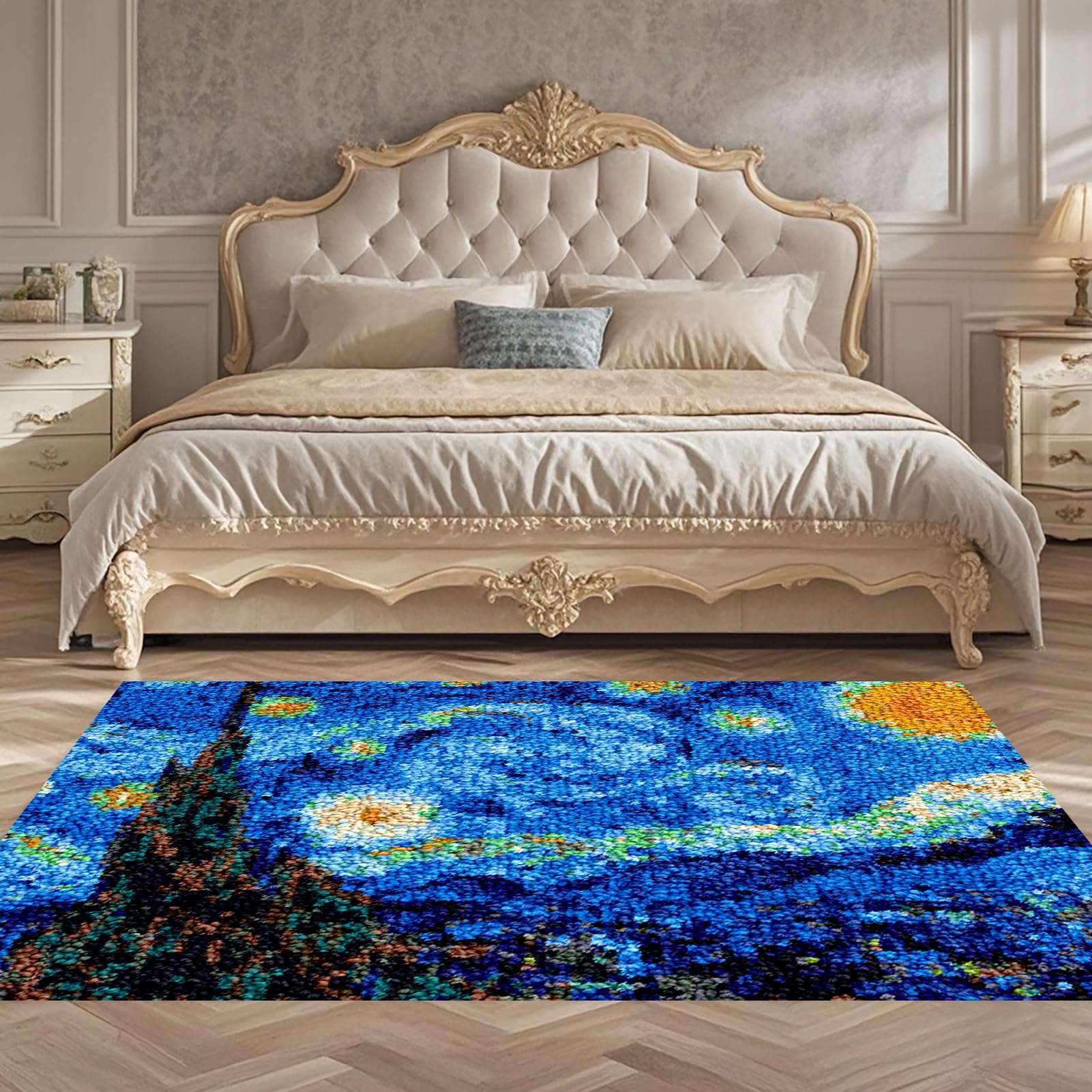Knüpfteppich Set für Kinder Erwachsene Zum Selber Teppich Rasthaken Knüpfen Set mit Vordruck Knüpfen DIY Stickkissen Teppich Unfinished Häkelteppich Set mit Vordruck 55 x 75 cm