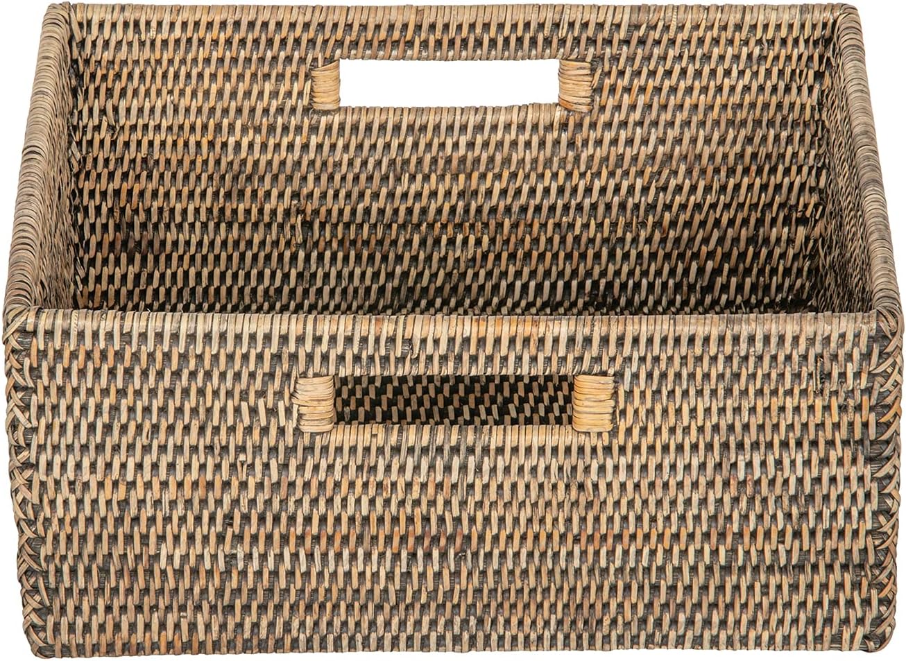 La Jolla Rattan Shelf Basket with Handles Medium Black Wash