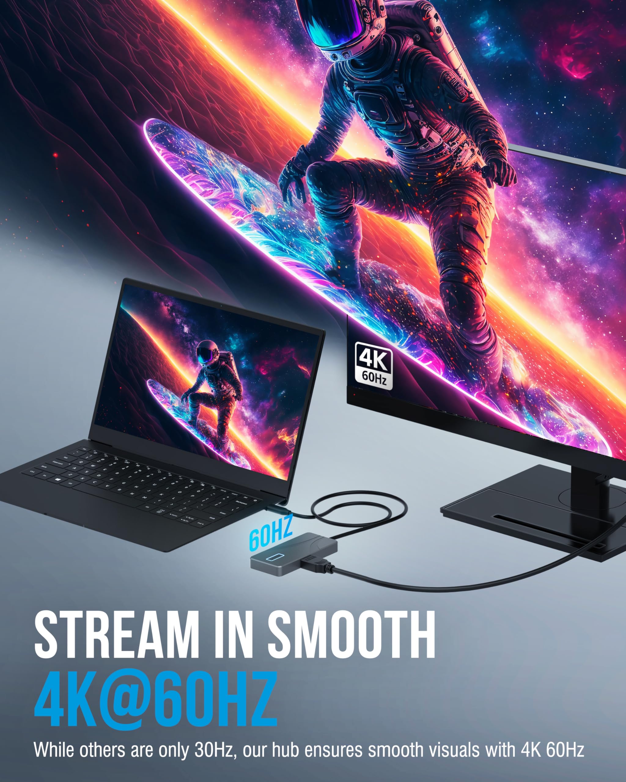 SABRENT 5-portowy hub USB typu C z portami USB 3.2 10 Gb/s, wyjście HDMI 4K, zasilanie 80 W, 2 x USB-A, 2 x USB-C, przenośna stacja dokująca do laptopów, tabletów, smartfonów, obsługa HDR/HDCP