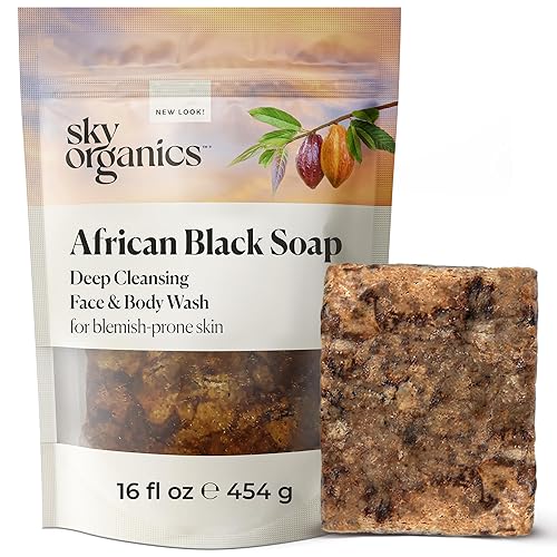 Sky Organics Barra de jabón negra africana para el cuerpo para limpiar, calmar y refrescar, 16 onzas