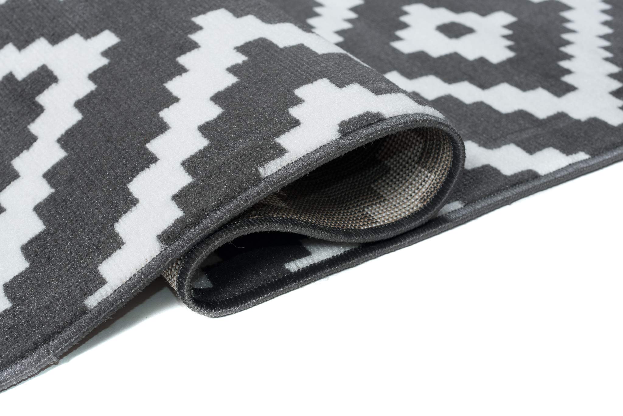 TAPISO Luxury Tapis Poils Ras Moderne Gris Foncé Blanc Géométrique Marocain Losanges Tapis Salon Chambre Adulte Salle à Manger Bureau Oeko-TEX Résistant 120 x 170 cm