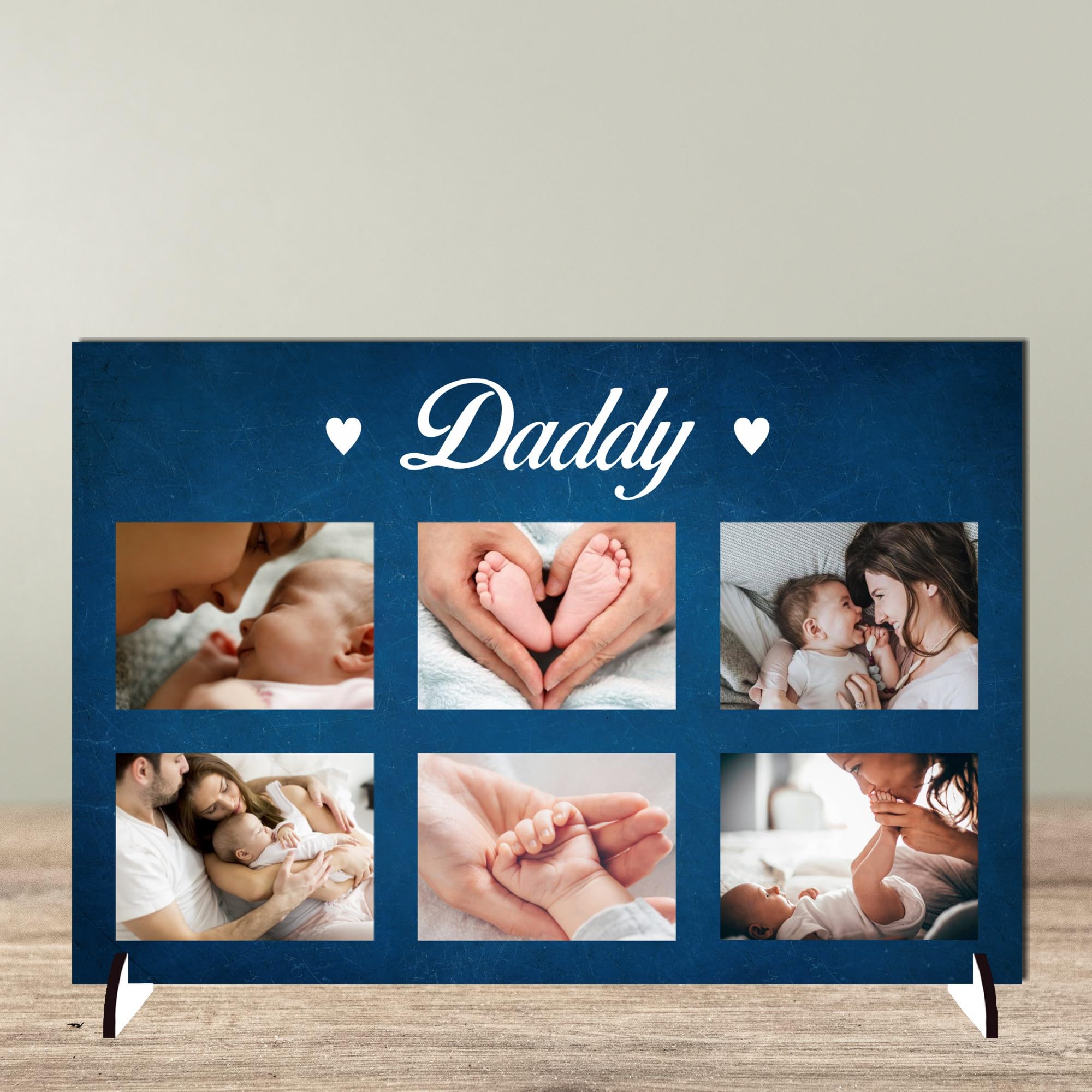 Personalised Printed Photo Plaque on Stand - Custom Father's Day Gift - Daddy and Grandad Options - Available in 4 Designs, 3mm MDF and Acrylic (Blue, Mdf Wood A4 30cm x 21cm)