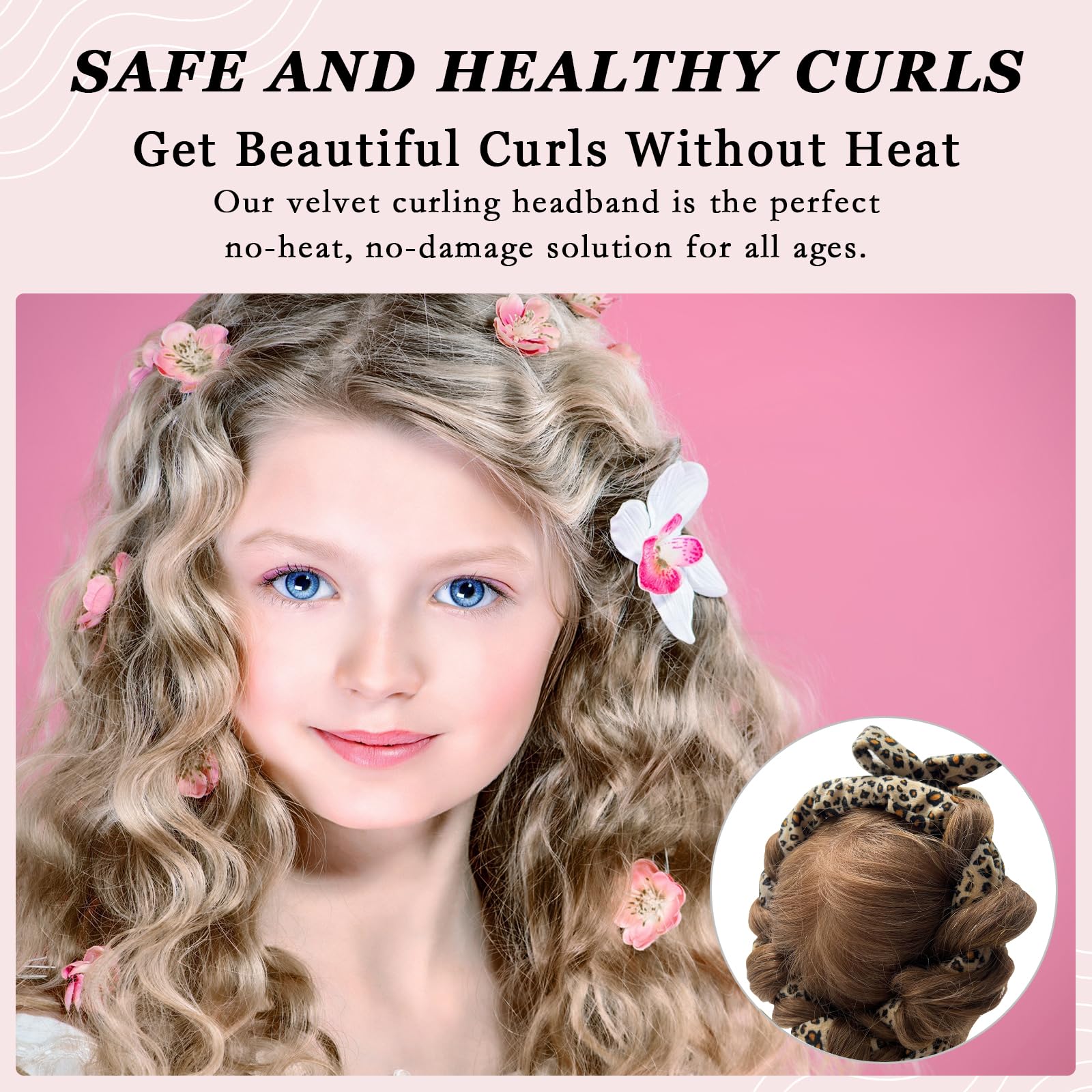 Heatless Curling Rod Stirnband, Leopardenmuster, 9-teiliges Set | Lockenwickler ohne Hitze, weicher Samt, Haar-Accessoires für Frauen und Mädchen