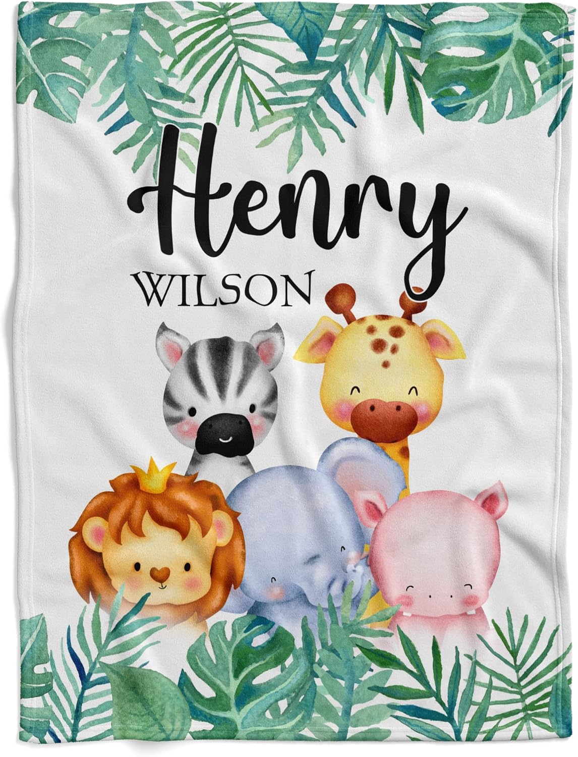 Kingdora Personalized Jungle Animal Baby Blanket, Zoo Animal Swaddle, Woodland Theme Custom Blanket, Lion Baby Swaddle