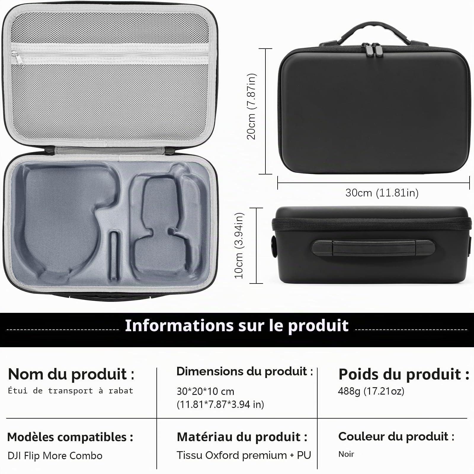 FPVtosky Sac pour DJI Flip, étui étanche Portable en polyuréthane avec bandoulière, Tasche pour Drone DJI Flip et Accessoires de Batterie (pour contrôleur DJI RC-N3), Noir, Sac