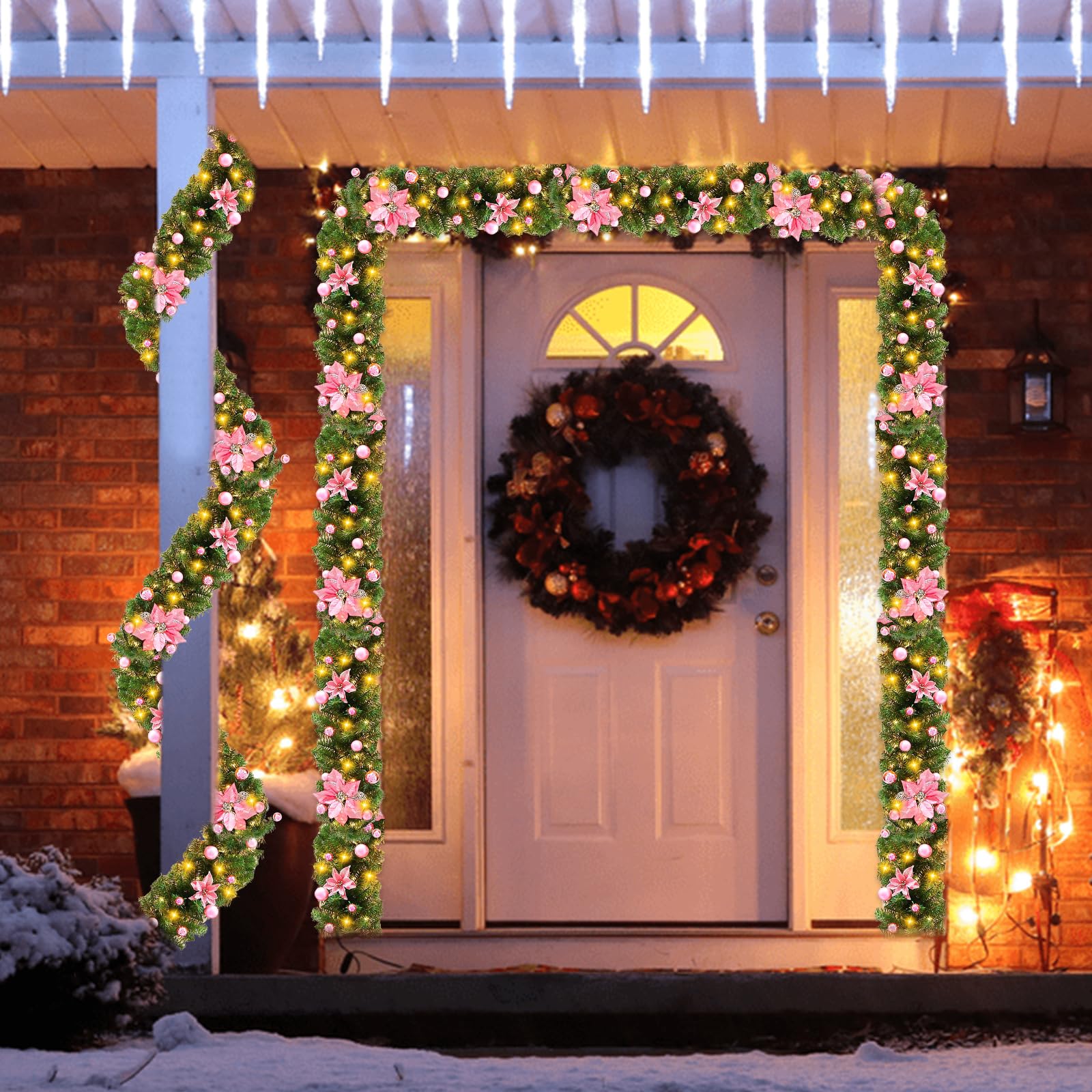 Weihnachtsgirlande, 2,7 m Weihnachts-Rattan, künstliche Blumenranken, Pflanzen, Innen- und Außenbereich, Garten, Kamin, Treppe, Tür, Weihnachtsgirlanden, Dekorationen, batteriebetrieben