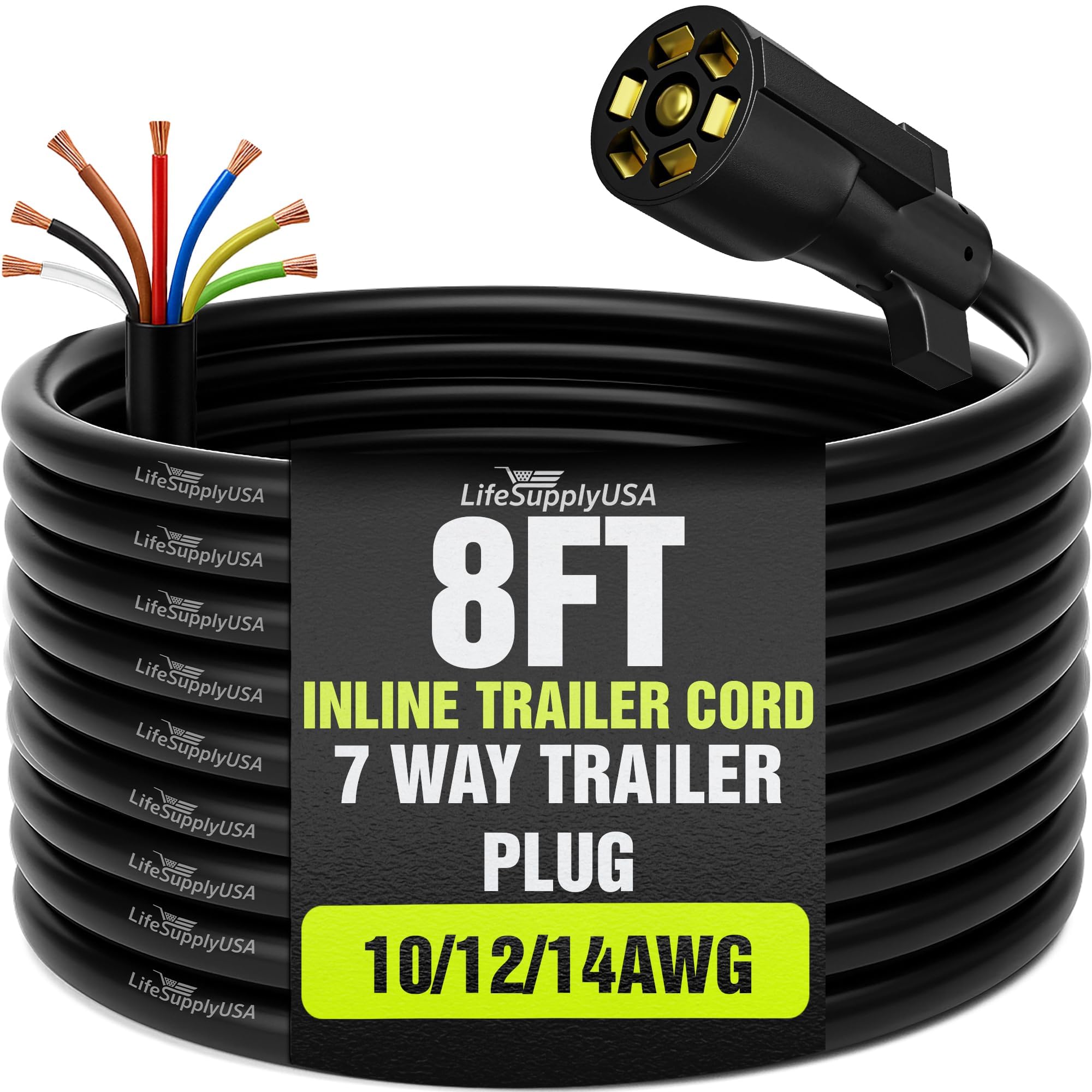 Anhängerkabel, 2,4 m, 7-polig, 10 AWG, Schwarz