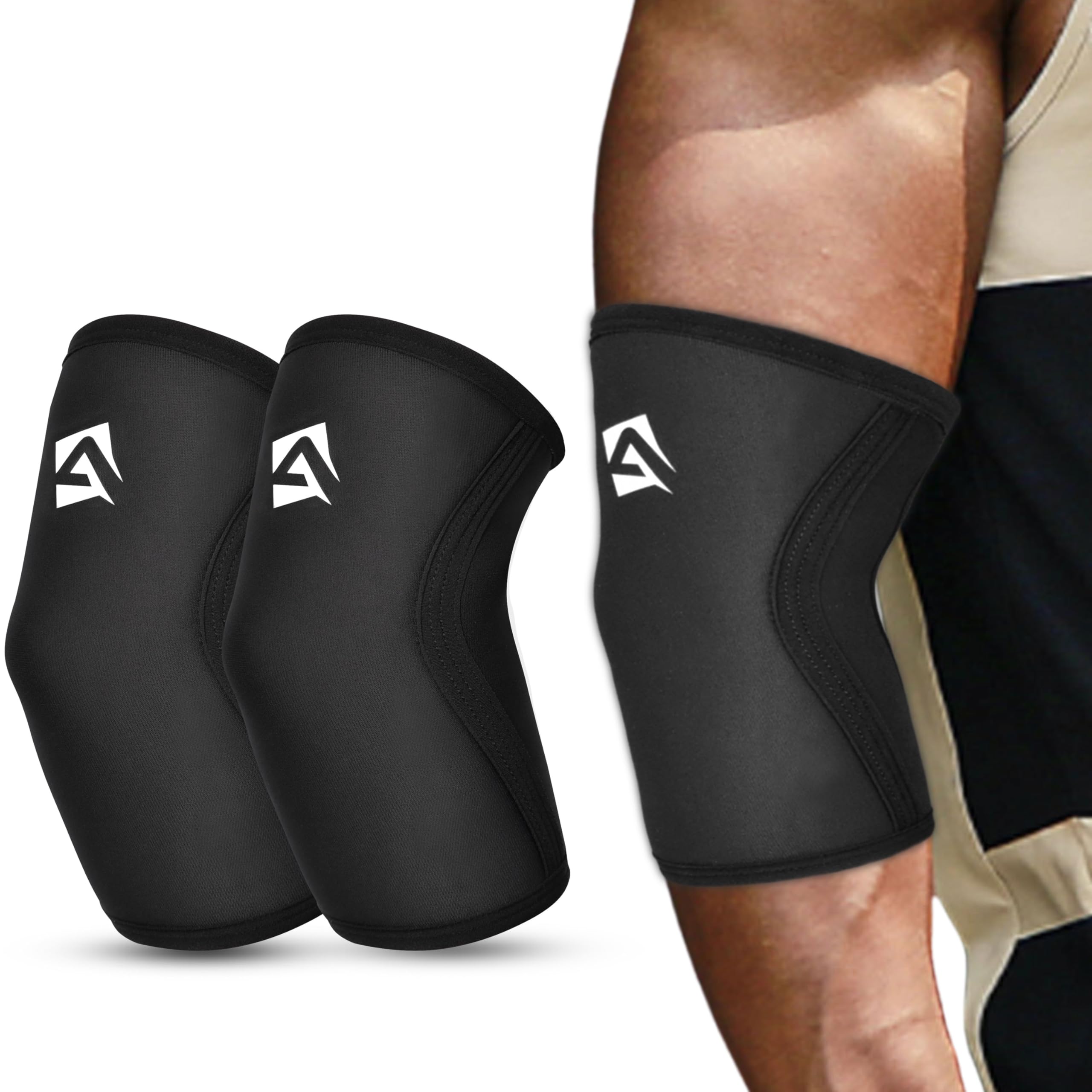 AQF Elbow Sleeves – 5mm & 7mm Neoprene Compression Support for Weightlifting, Powerlifting, Gym & Strength Training – Sold as a Pair – Unisex for Men & Women