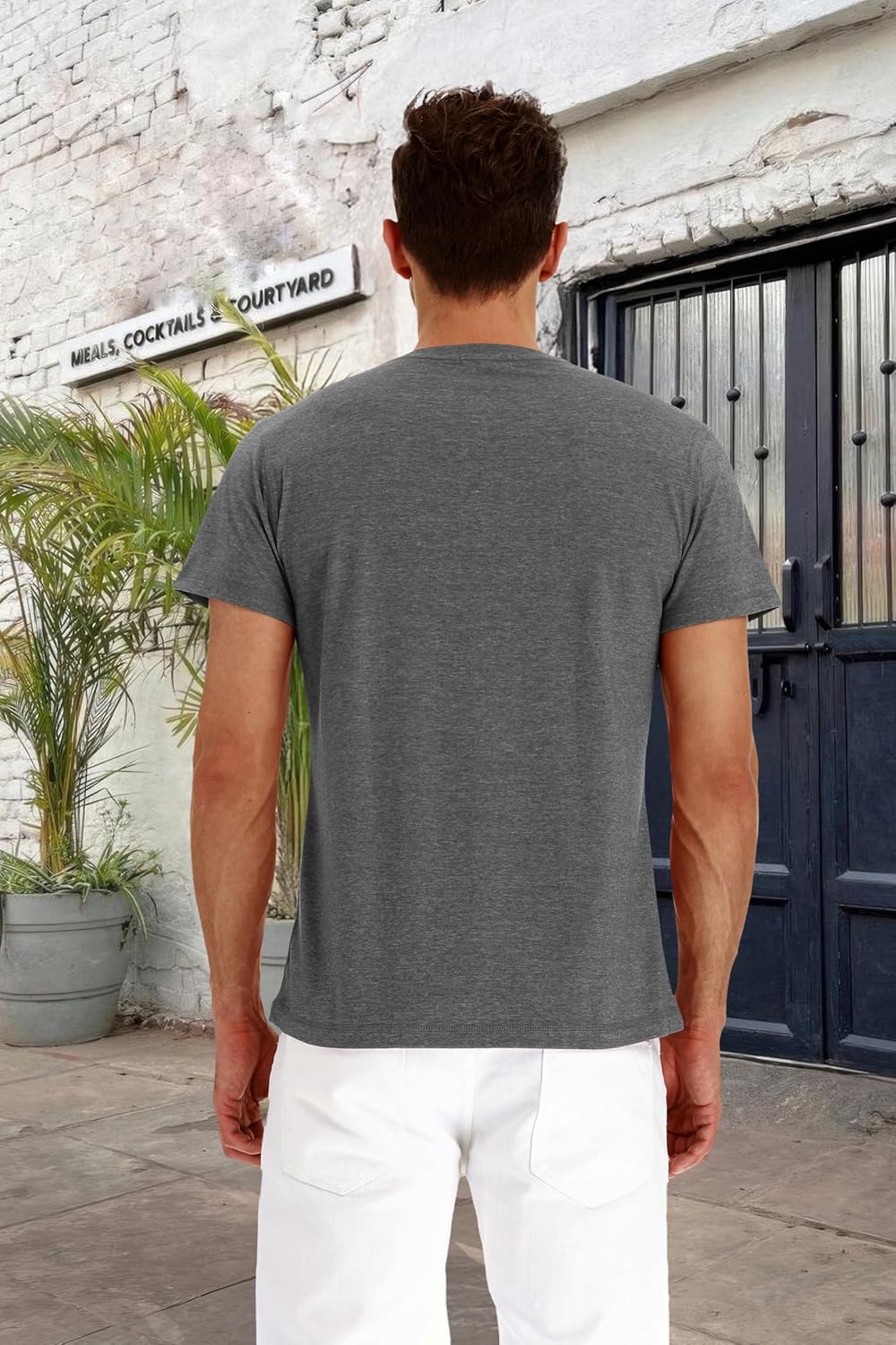 PEGENO Men's Fashion Casual Front Placket Short Sleeve Henley T-Shirts Cotton Shirts - Image 3