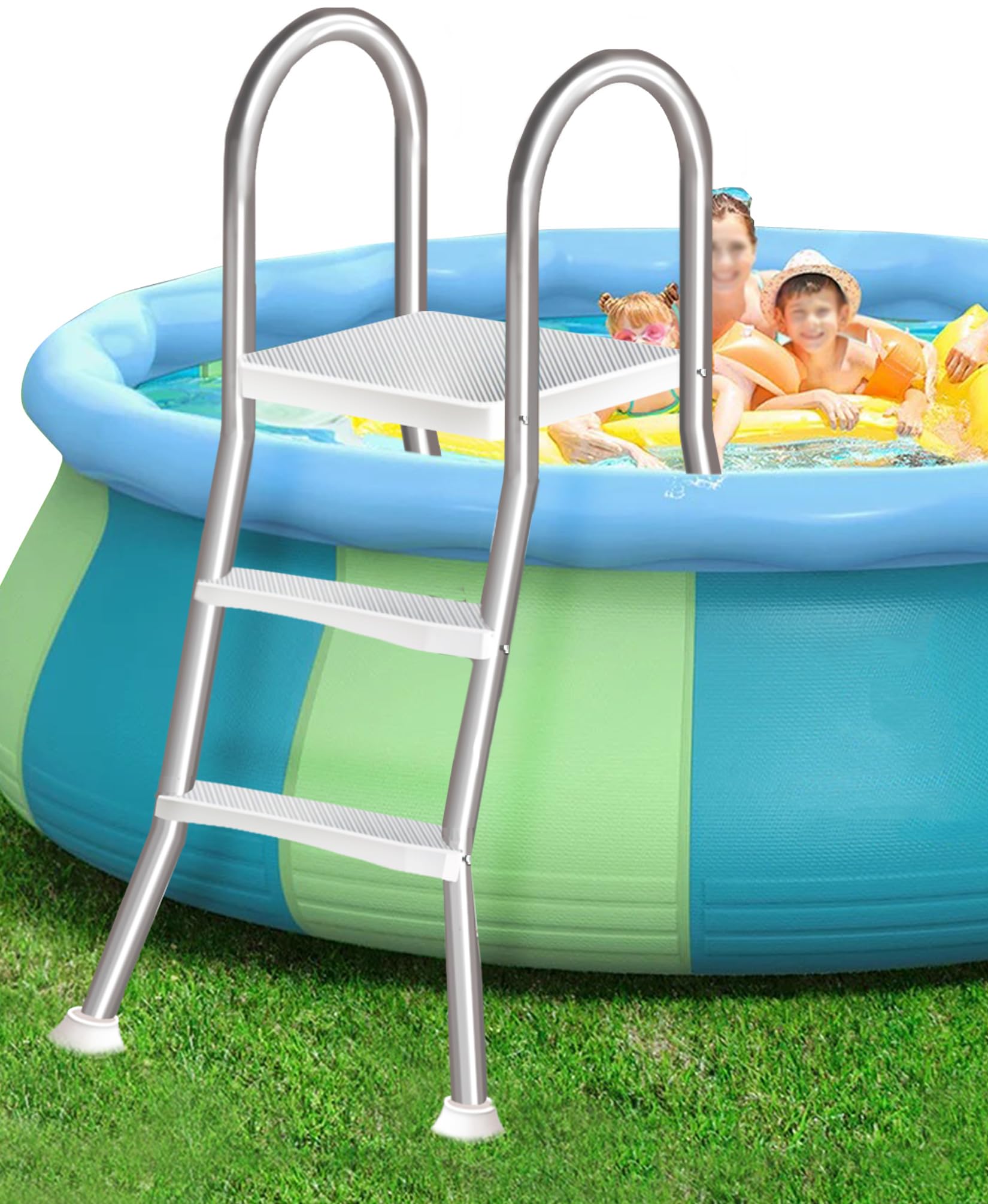 4 Step Pool Stairs Above Ground, Durable Stainless Steel Pool Ladder with Safety Double Handrails, Anti-Slip Steps, 250kg Load, for 135cm Outdoor Above Ground Pool