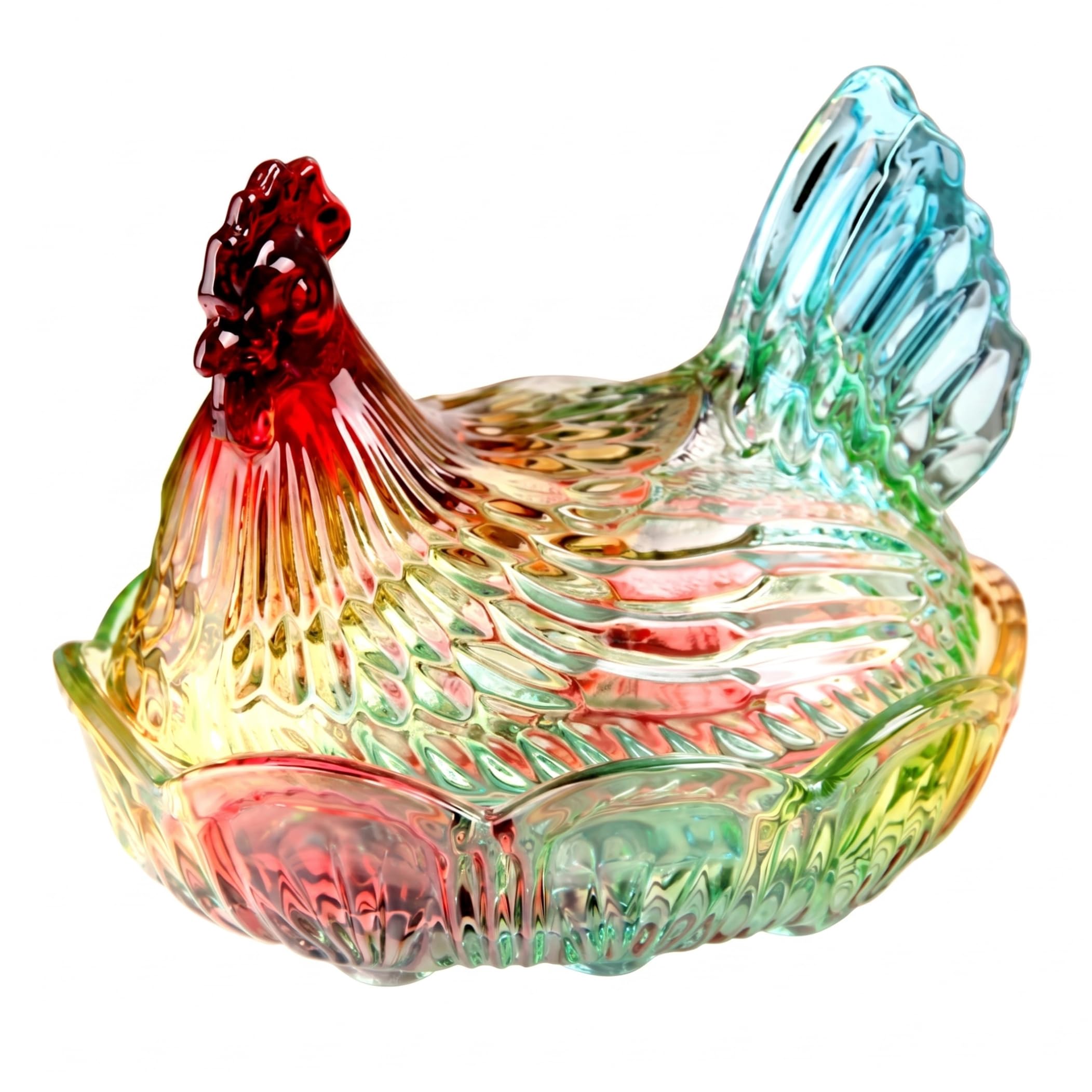 NASSMOSSE Hen On Nest Glass Dish, Colorful Candy Dish With Lid, Chicken Shape Candy Bowl For Office, Kitchen Decor - Small Glazed Color