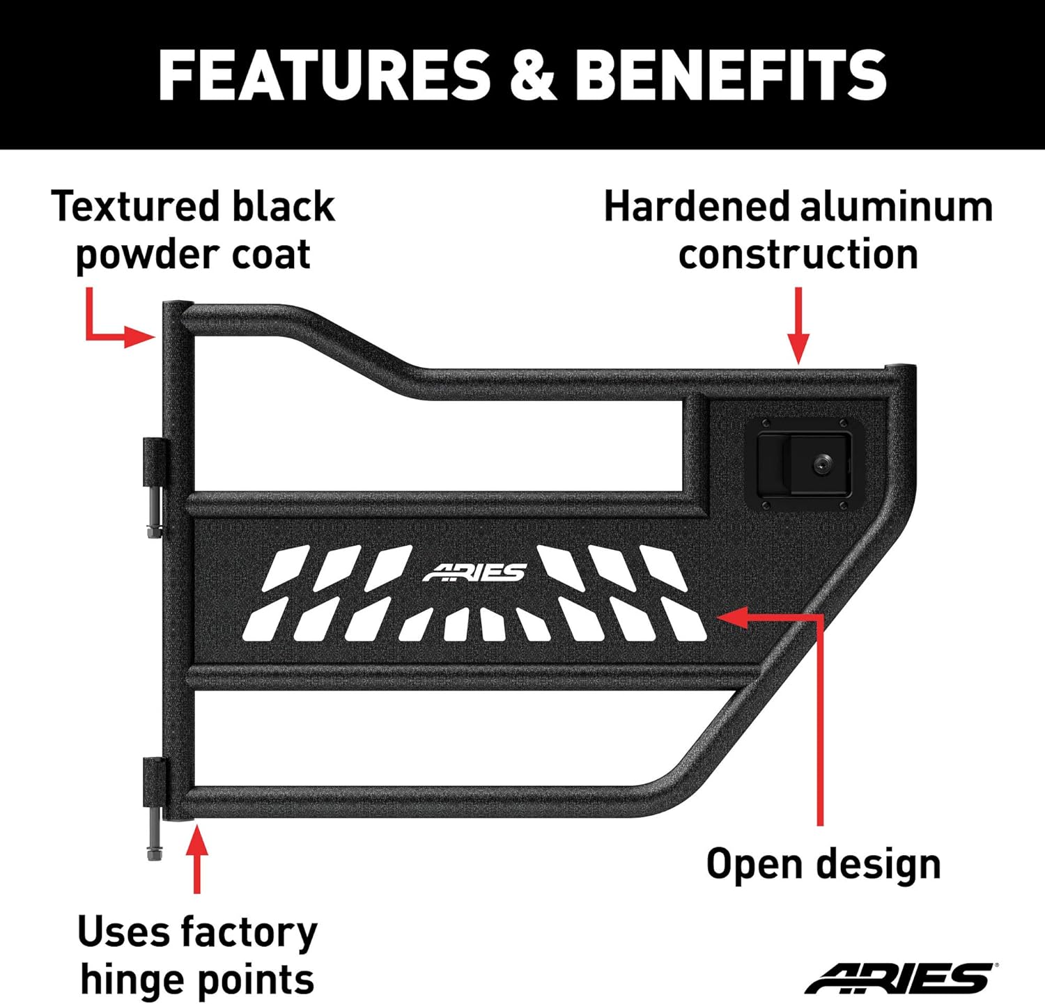 ARIES 2500200 Black Aluminum Rear Tube Half Doors, Fits Select Jeep Wrangler JL, Gladiator