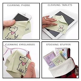 TreVee Microfiber Cleaning Cloth - Microfiber Cloth Fabric Wipe for Cleaner Lens, Eyeglasses, Phone Screen - Cute Dog Design 10-Pack, 6x6