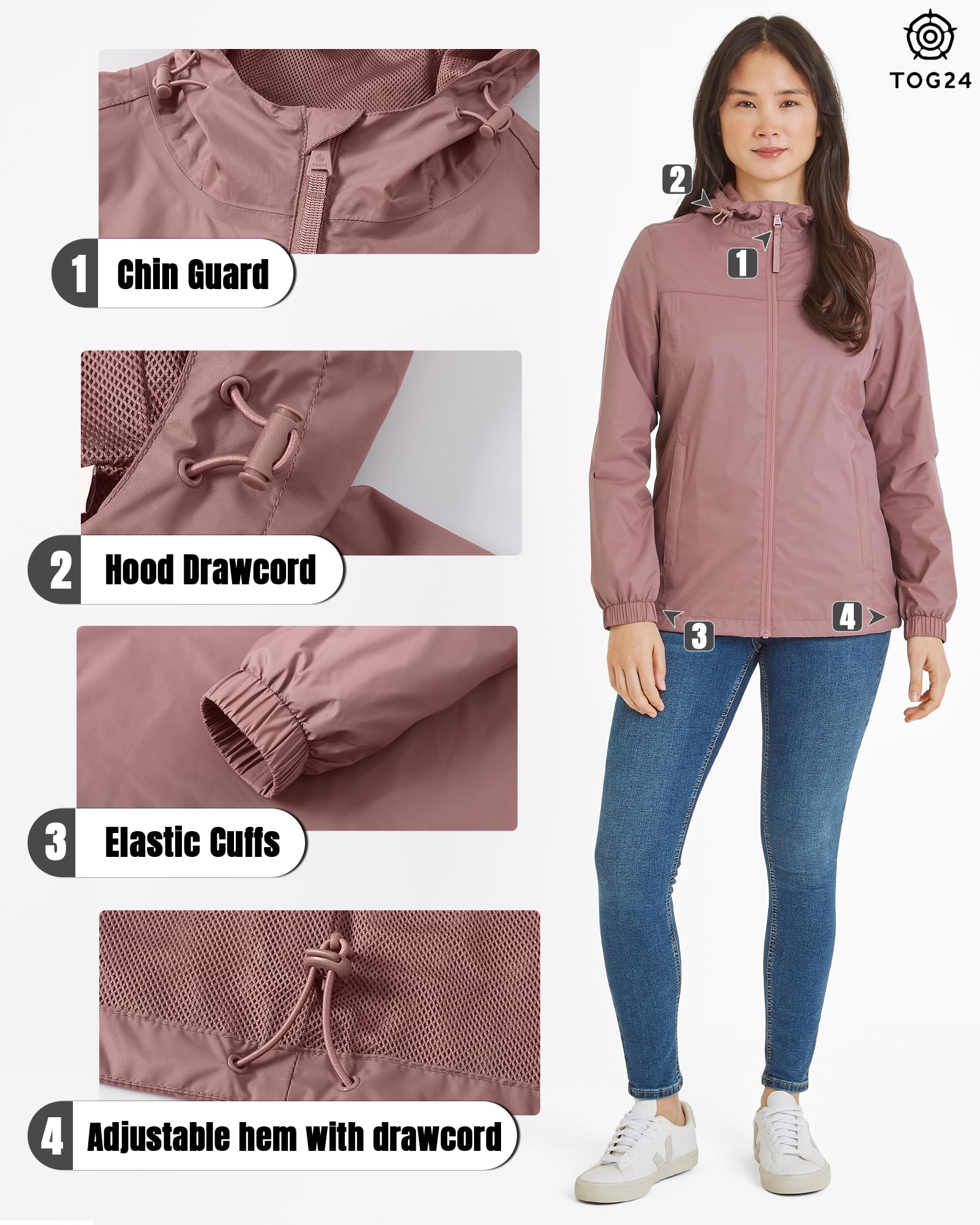 TOG24 Craven Damen Regenjacke Leicht Wasserdichte Outdoorjacke Atmungsaktive Windbreaker Faltbar Übergangsjacke Fahrradjacke mit Kapuze für Frauen