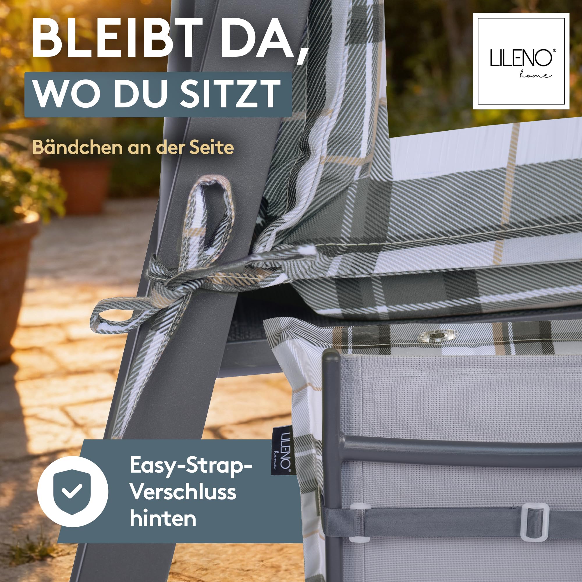 LILENO HOME Gartenstuhl Auflagen als [2er Set - Hochlehner] in Karo Grau Y - Bequeme Liegen als Sitzauflagen für Gartenmöbel - Stuhlkissen für Gartenstühle und Klappstühle MAR