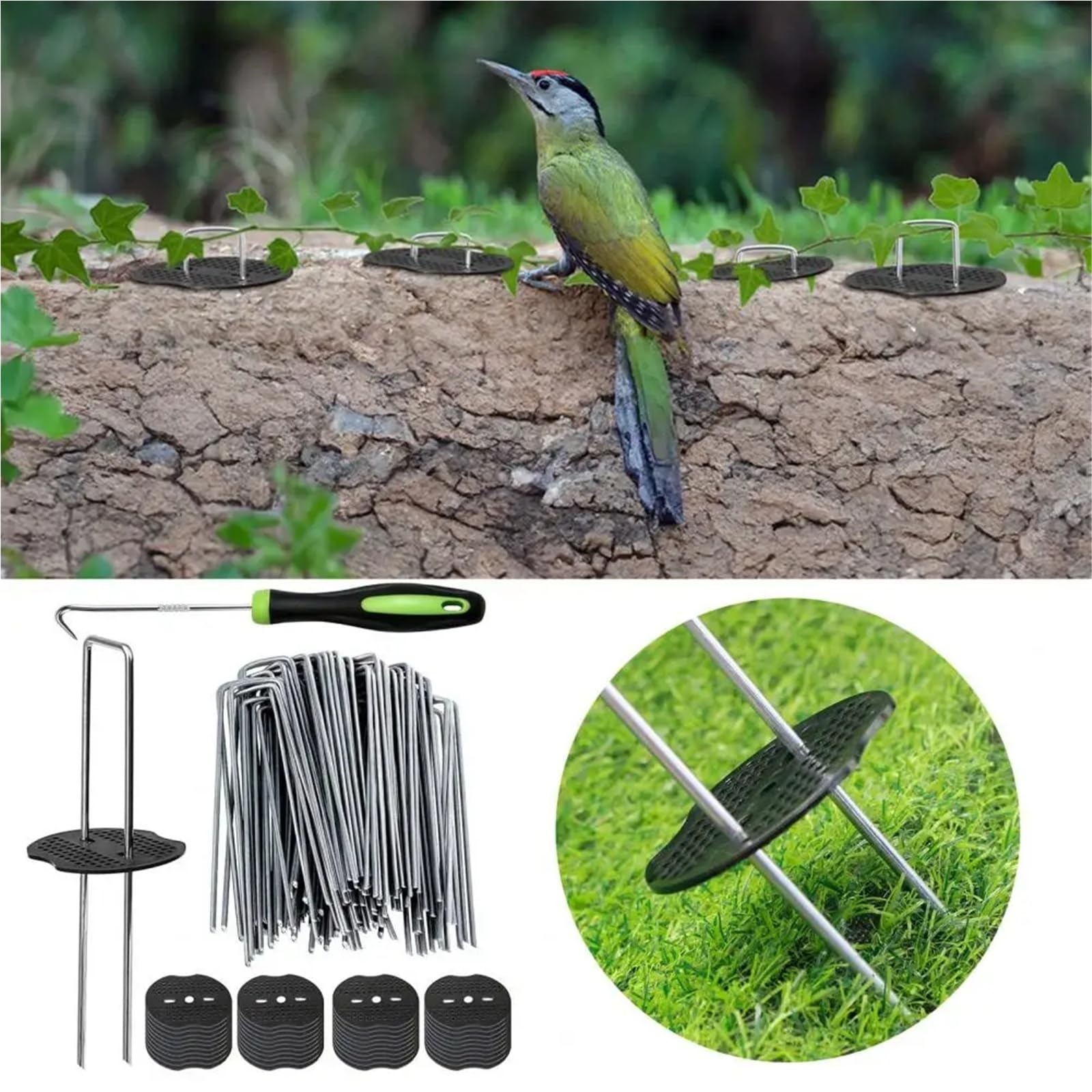Picchetti Per Telo Pacciamatura Pali da giardino da 15 cm Graffette e guarnizioni Perni a forma di U Prato paesaggistico for barriere contro le erbacce e teloni Forniture da giardinaggio(100pcs)