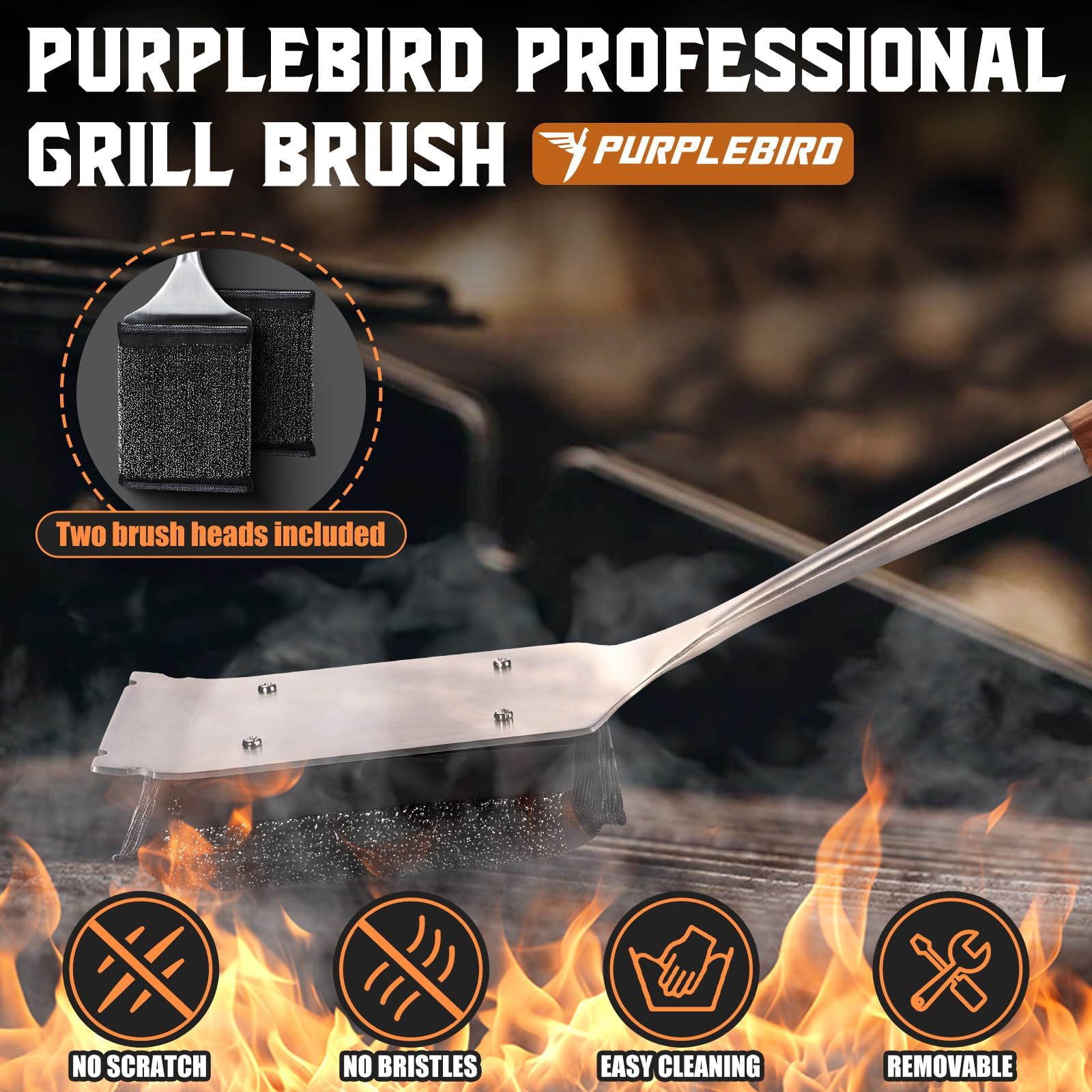 PURPLEBIRD Multifunktionale Edelstahl Reinigungsbürste fürs Grillen