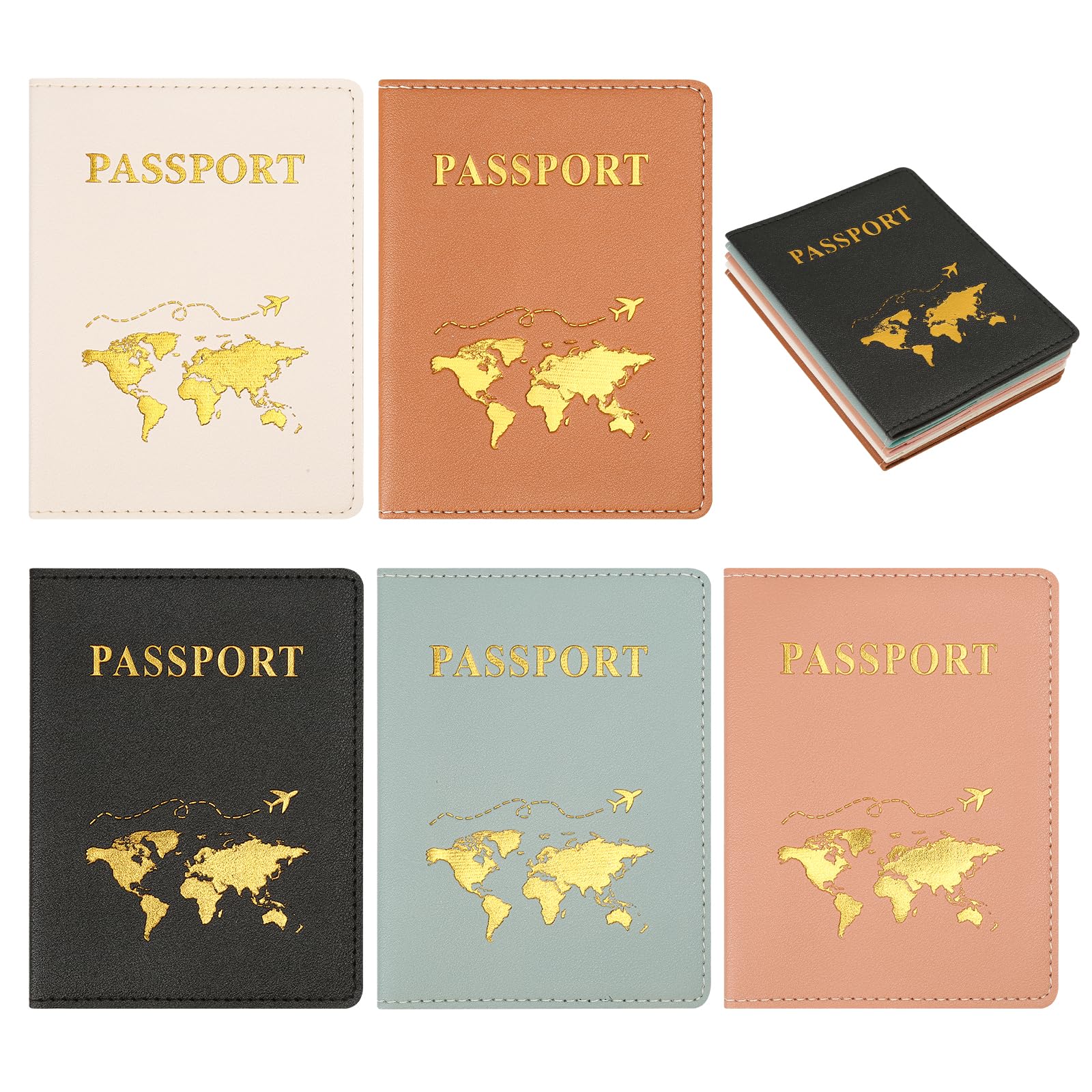 5 Pièces Protege Passeport, Porte Passeport en Cuir PU, Pochette Passeport 5 Couleurs avec Fentes, Protège-Passeports pour Billets, Cartes D'embarquement, Cartes De Crédit, Cartes De Visite