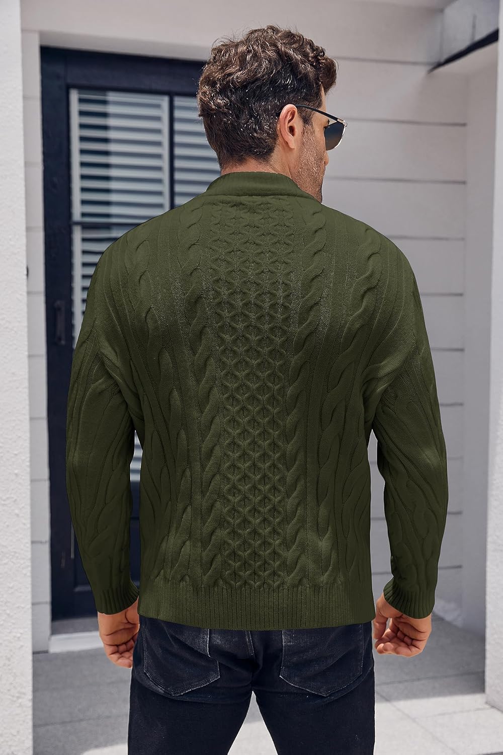 Beotyshow Mens Stand Collar Pullover Sweaters Cable Knitted Solid Twisted Thermal Sweaters with Buttons for Men - Image 4