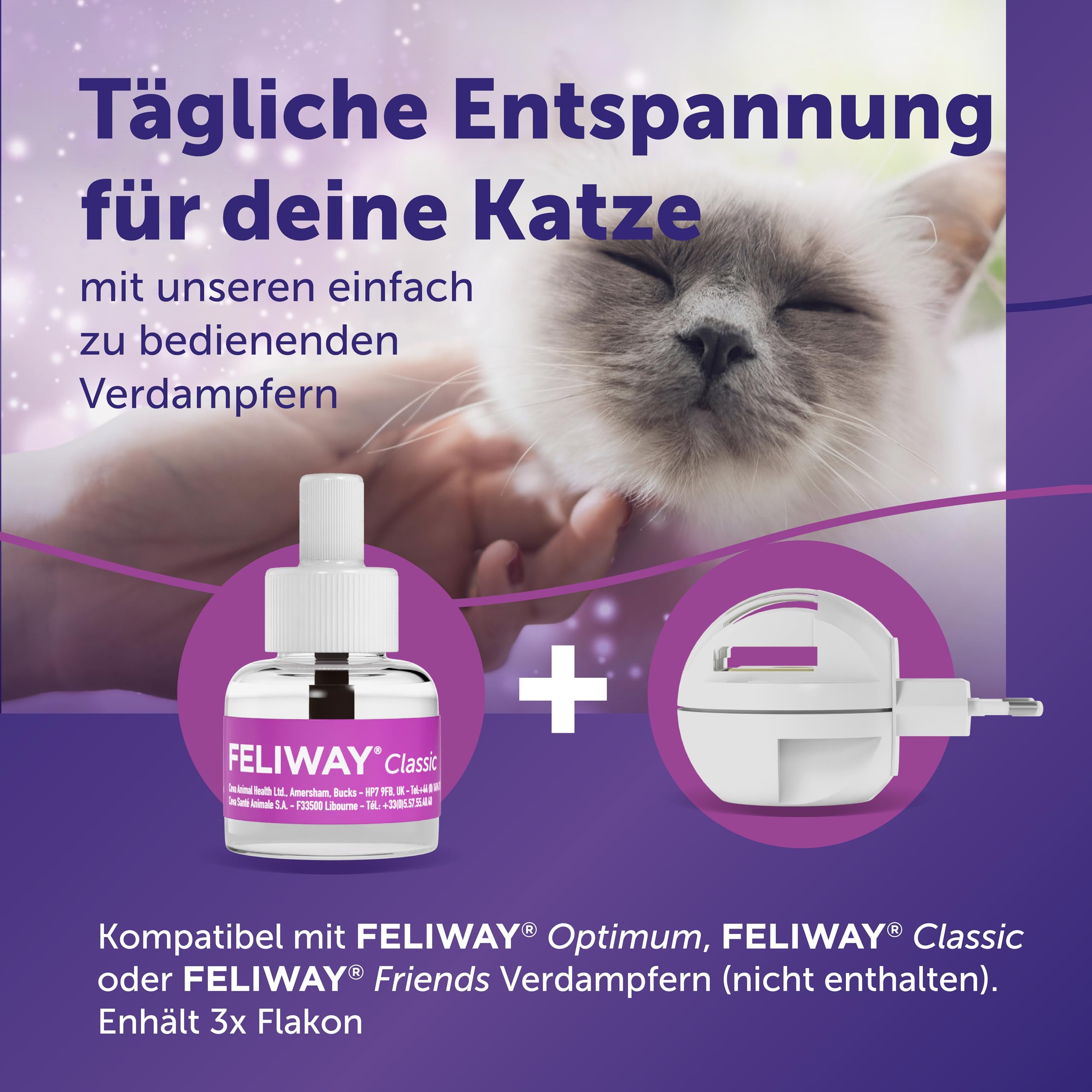 FELIWAY Classic 3x30 Tage Vorteilspack für Pheromon Verdampfer, 3x48ml - Hilft Anzeichen von Stress bei Katzen und Kitten zu reduzieren, von Tierärzten empfohlen, klinisch getestet