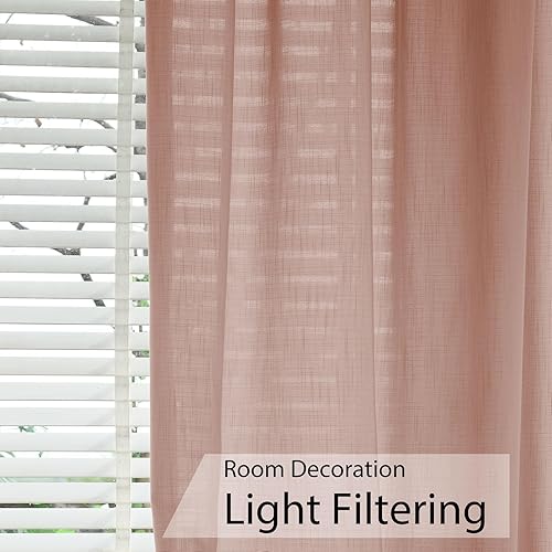 Miniatura 2 de Cortinas plisadas de lino rosa para privacidad filtrantes de luz, cortinas plisadas para cine en casa, sala de estar, oficina (rosa, 72 pulgadas de