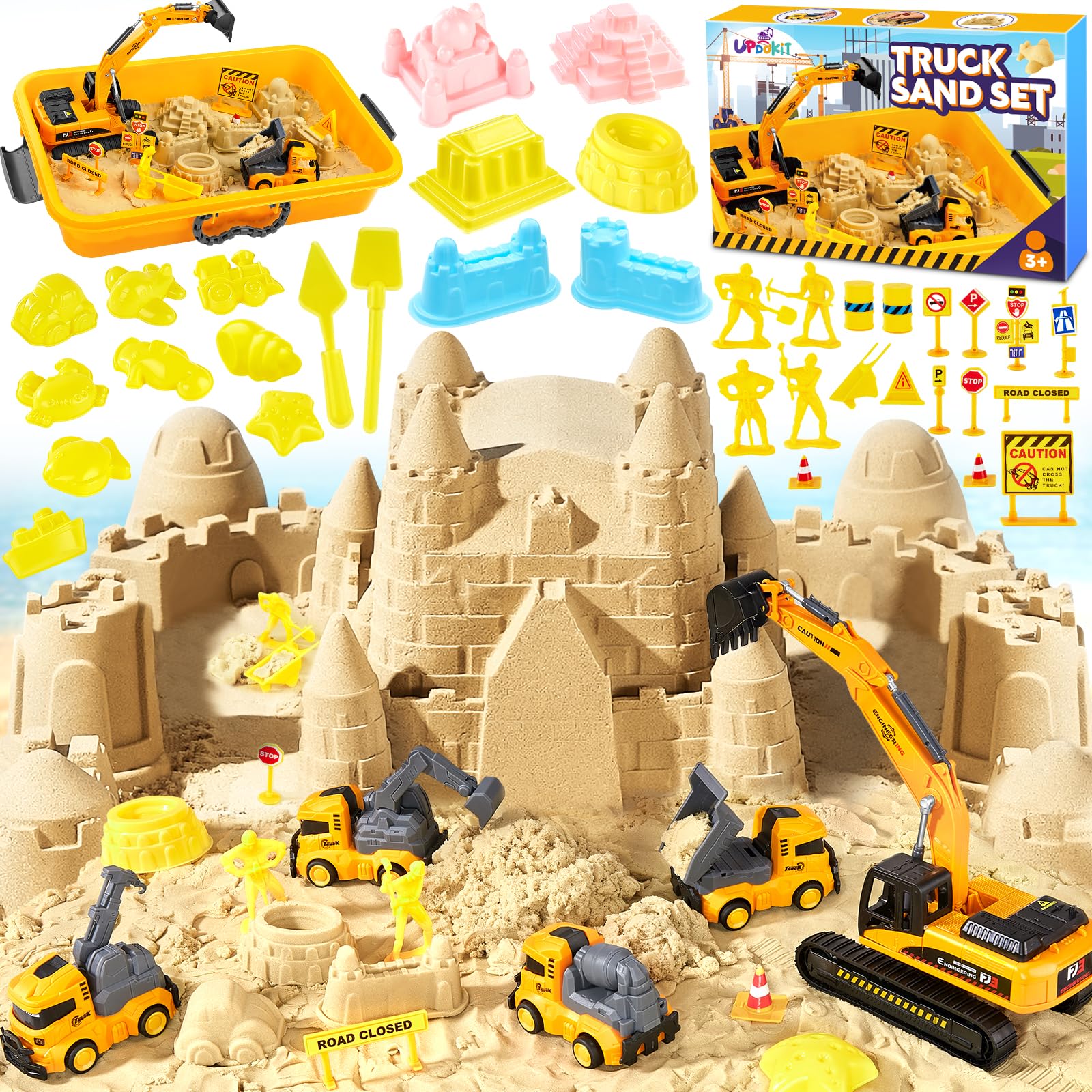 Play Sand for Kids , Construction Toys with 5 Construction Vehicles and 35 Accessories, Sensory Play Sand Toys for Boys Age 3 4 5 6 7 8 9 10