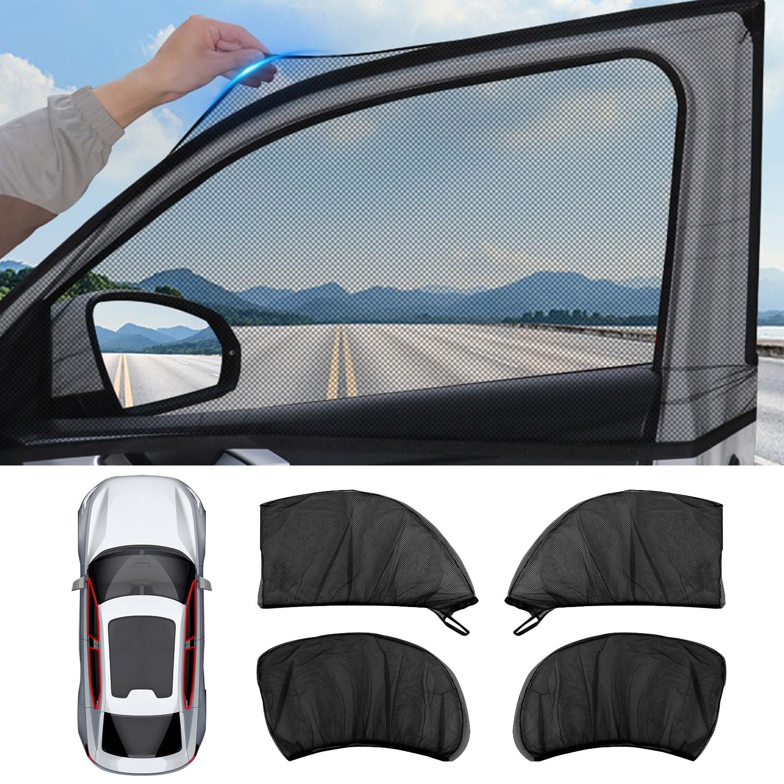 QIZUN 4Pcs Car Window Screen for Ford Focus MK1 Estate Wagon Turnier (DNW) 1999-2004, Side Mesh Sun Shade Anti Mosquito Breathable Net Baby Pet Privacy UV Protection Camping Cover