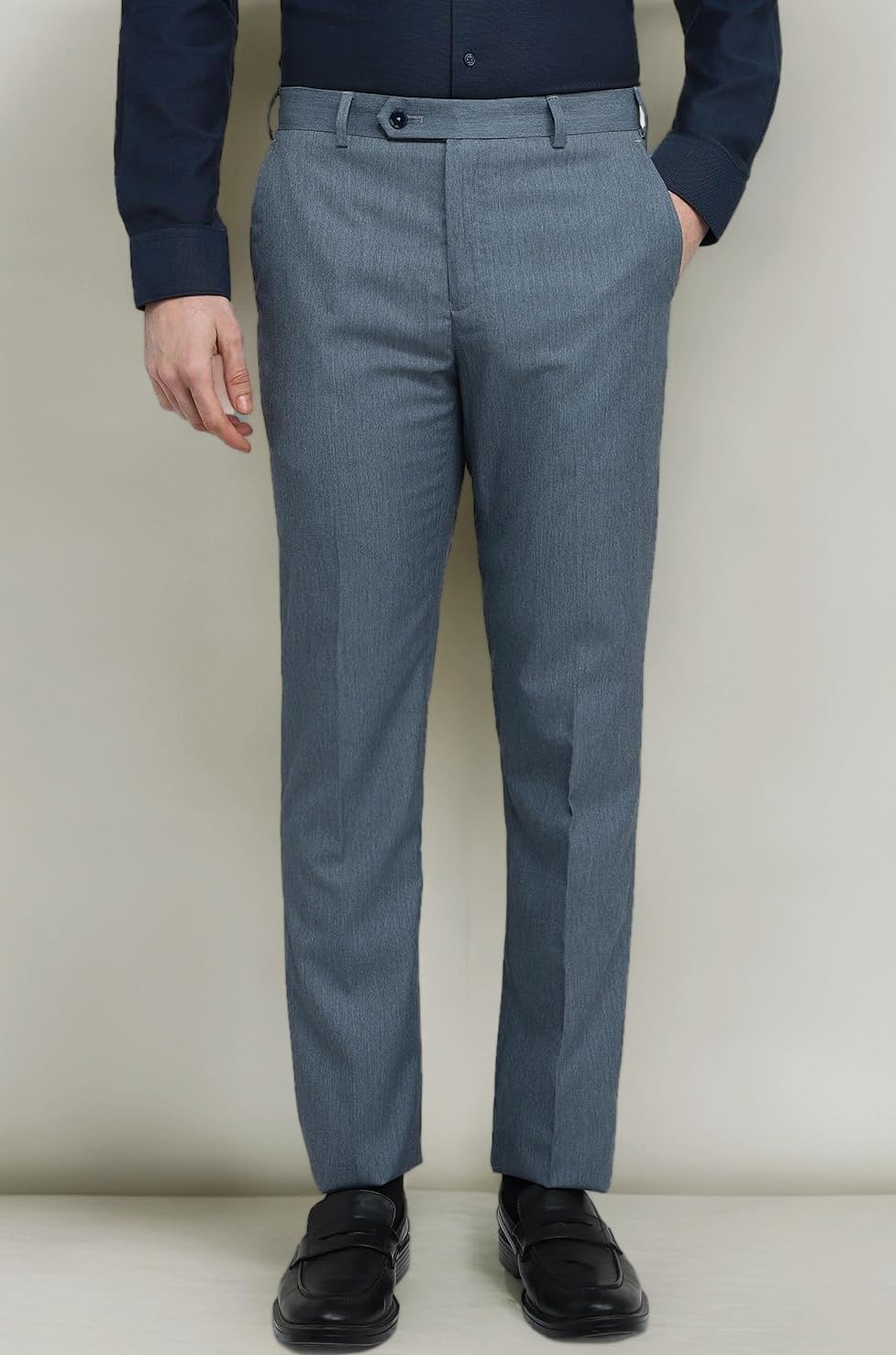 Men Contemporary Fit Solid Pattern Poly Viscose Blend Flat Front Formal Trouser