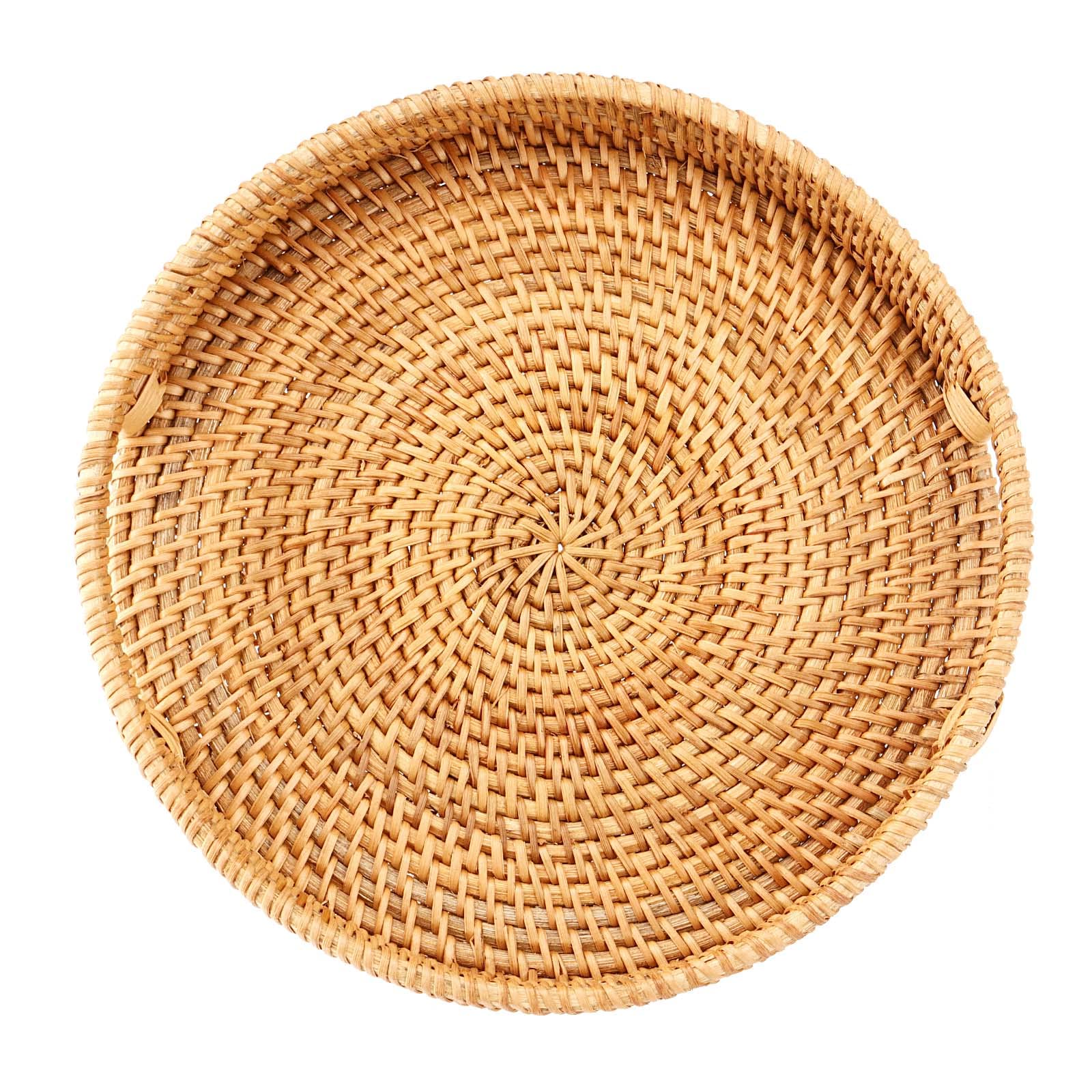 Bandeja redonda de ratán tejida de 25 cm, bandeja redonda grande de ratán con asas, bandeja organizadora de escritorio de mesa natural, cesta tejida decorativa para aperitivos, pan, bebidas,
