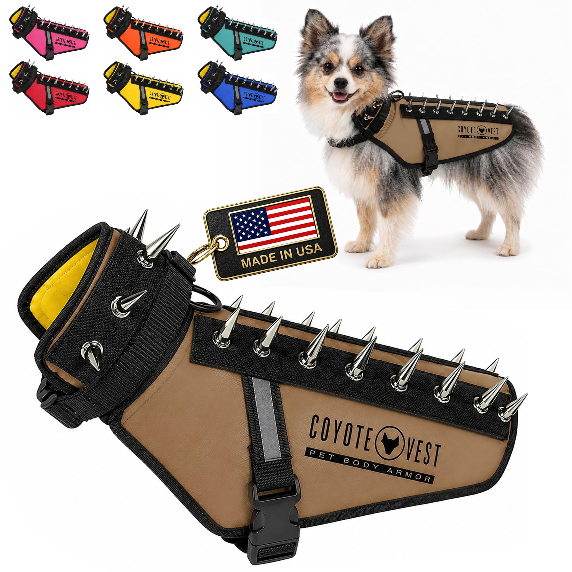CoyoteVest Dog Harness Protection Vest, Reflective Dog Accessories with Spikes to Shield Your Pet from Raptor and Animal Attacks, Proudly Made in America (X-Small, Texas Tan) โ image 1