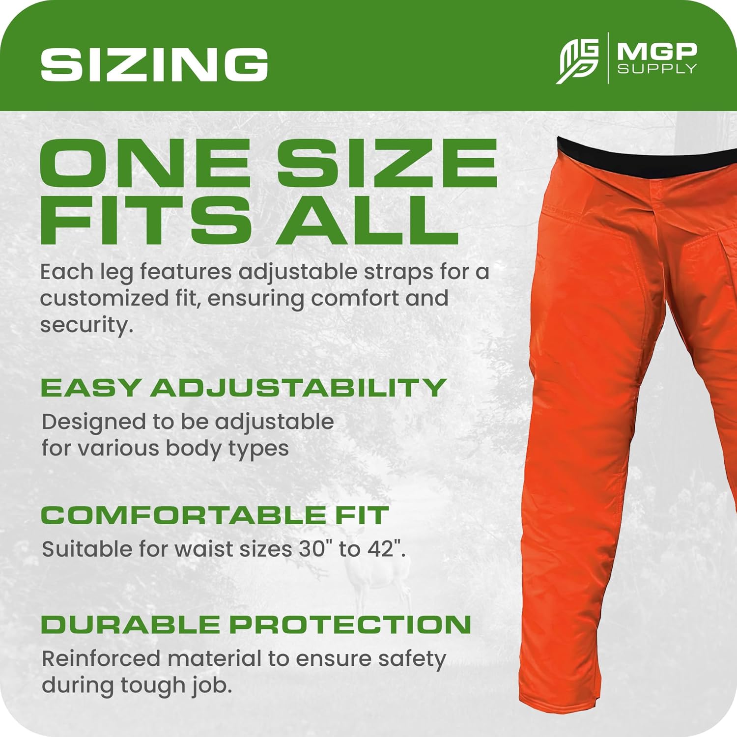 MGP SUPPLY Chainsaw Safety Chaps- Heavy Duty Chainsaw Chaps for Men and Women | Orange Apron Style Safety Pants | Adjustable Waist | Water/Oil Resistant