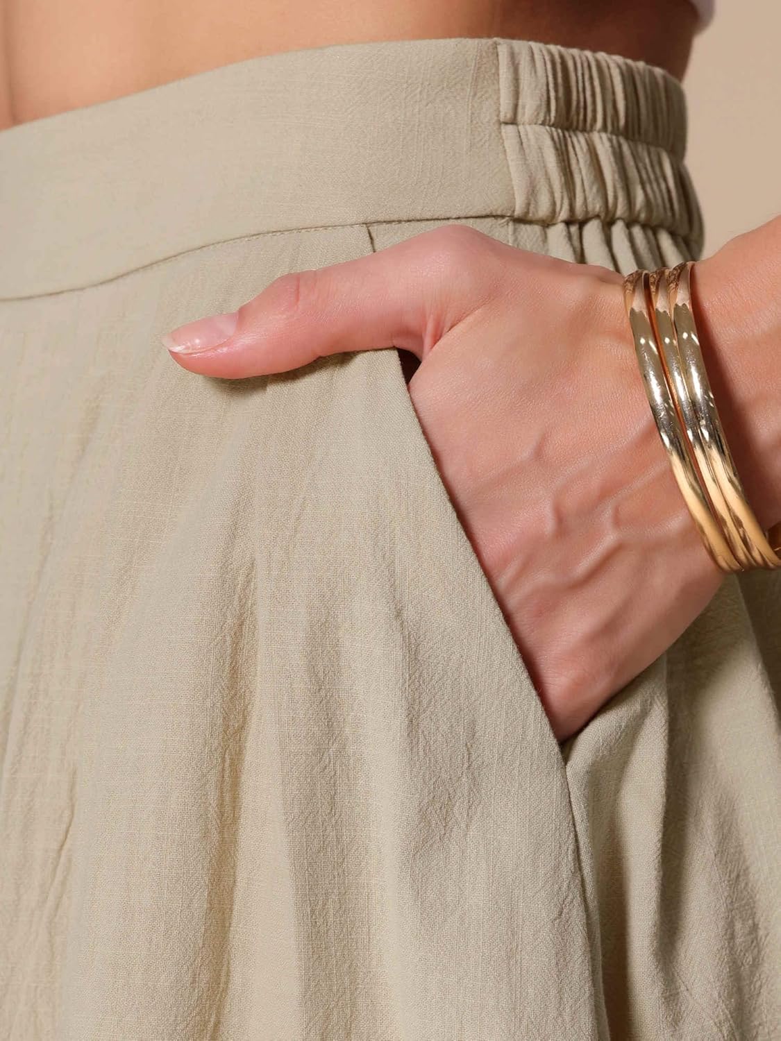 Allegra K Cotton Midi Skirt for Women's Summer Casual Button Decor Elastic Waist A-Line Skirts with Pocket - Image 5