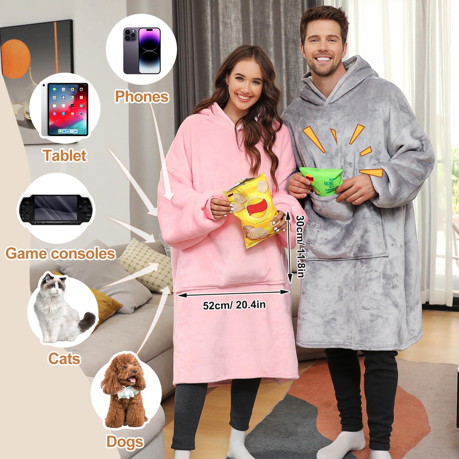 CMTOP Manta de Sudadera con Capucha de Gran Tamaño Sherpa Manta de TV con Capucha y Bolsillo Grande Cálida Suave Hoodie Sudadera Talla única para Hombres Mujeres Adultos Adolescentes