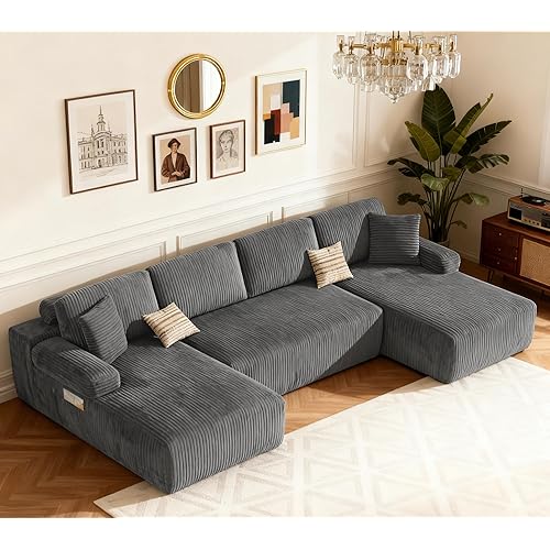 DURASPACE 126.2'' U Shaped Modular Sectional Sofa Couch Convertible 4-Seater Boneless Couches for Living Room (Gray)
