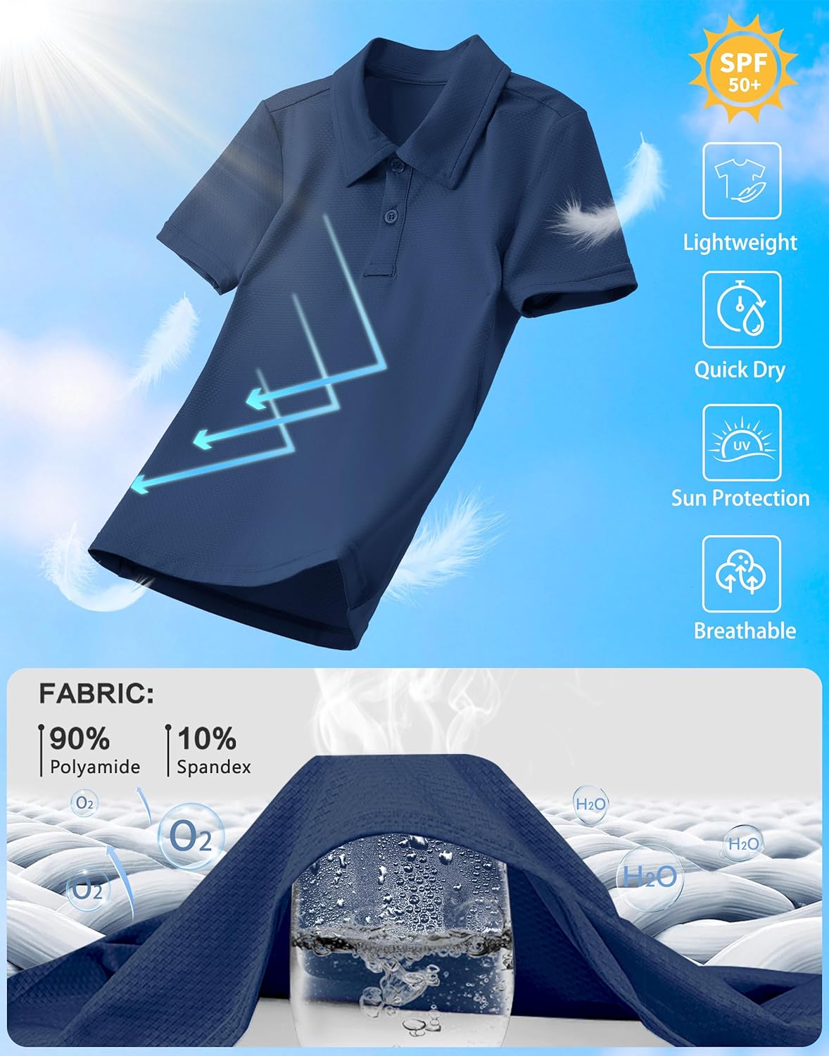 Boys' Performance Polo Shirt - Golf Grid Short Sleeve Collar Shirts Youth Stretch Quick Dry Lightweight Athletic UPF50+ - Image 4