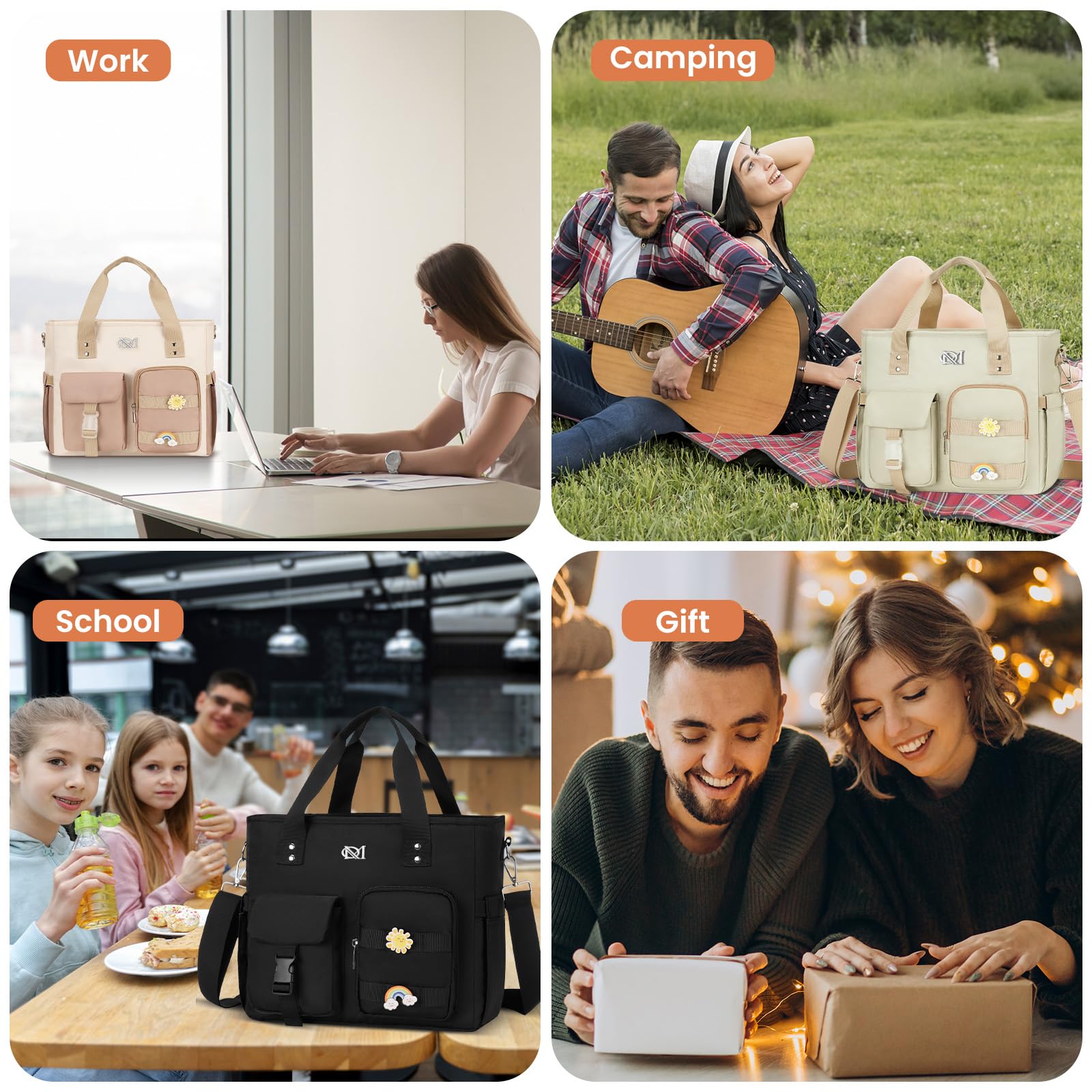 Grand sac à déjeuner isotherme pour homme et femme, étanche, réutilisable, avec bandoulière, sac isotherme multi-poches pour le travail, l'école, le pique-nique, la randonnée, la plage, le