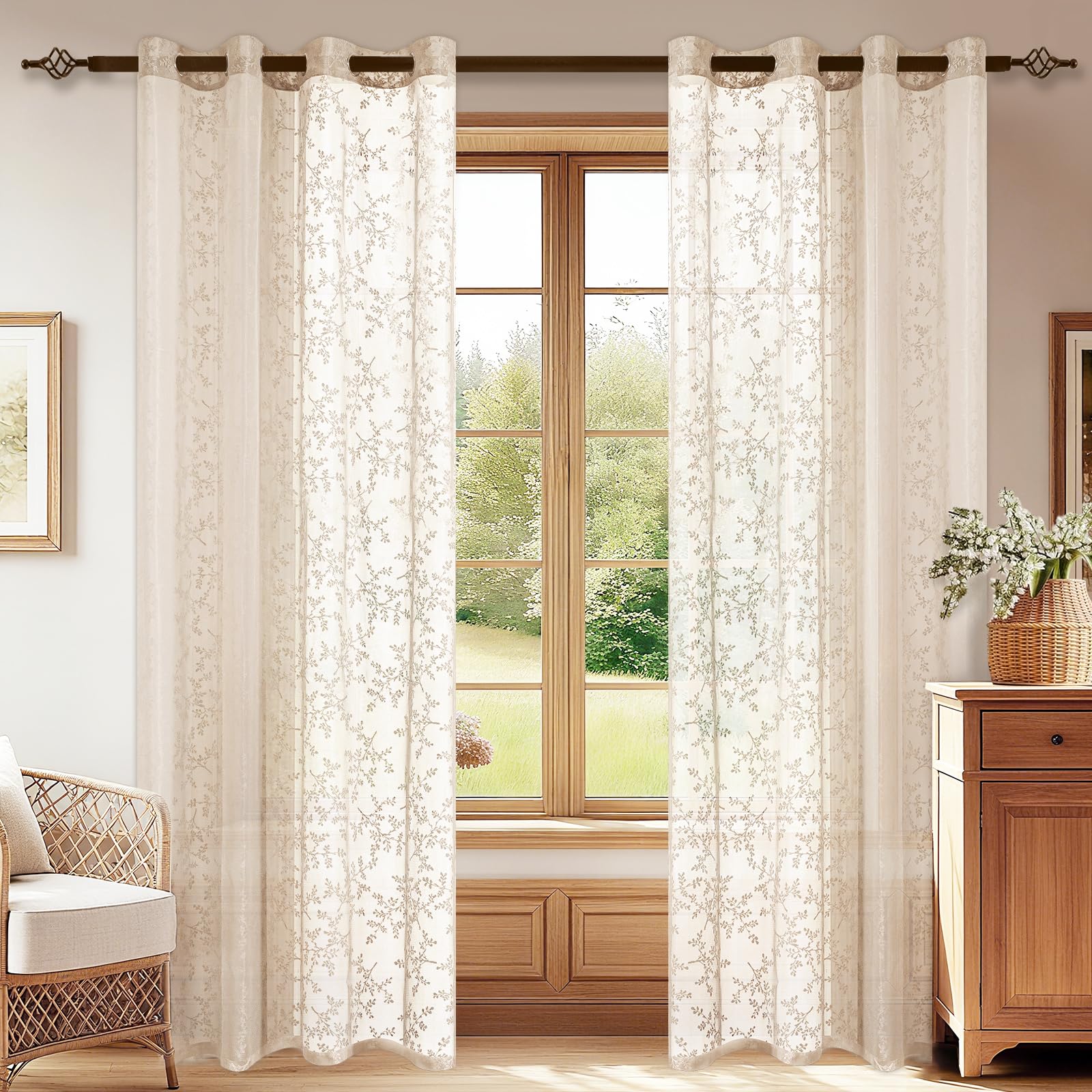 Souple rideau salon beige 140x260cm au tombé fluide et élégant